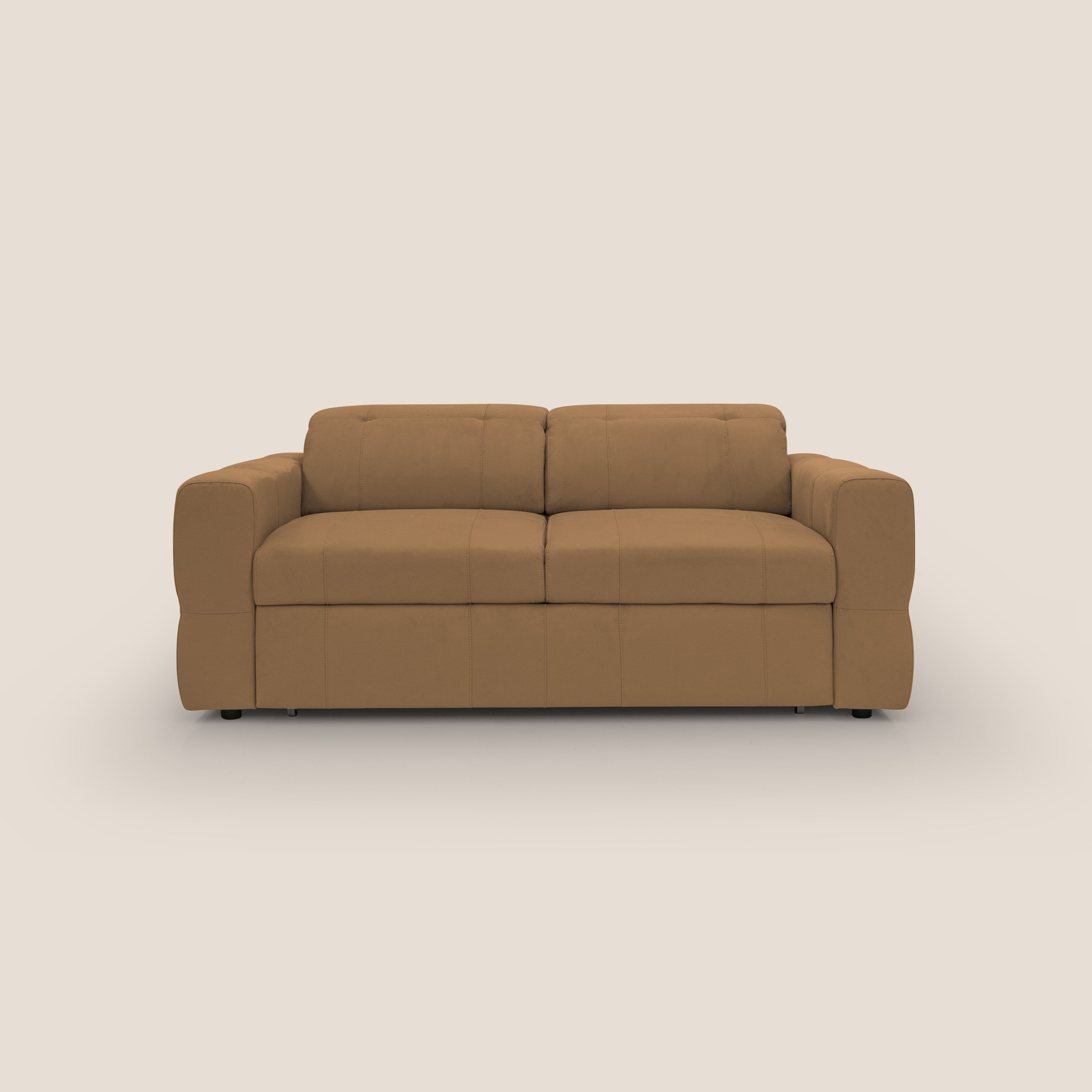 Kronos Divano con pouf estraibile poggiapiedi e poggiatesta reclinabili in morbida microfibra impermeabile T11 cuoio - divani.store