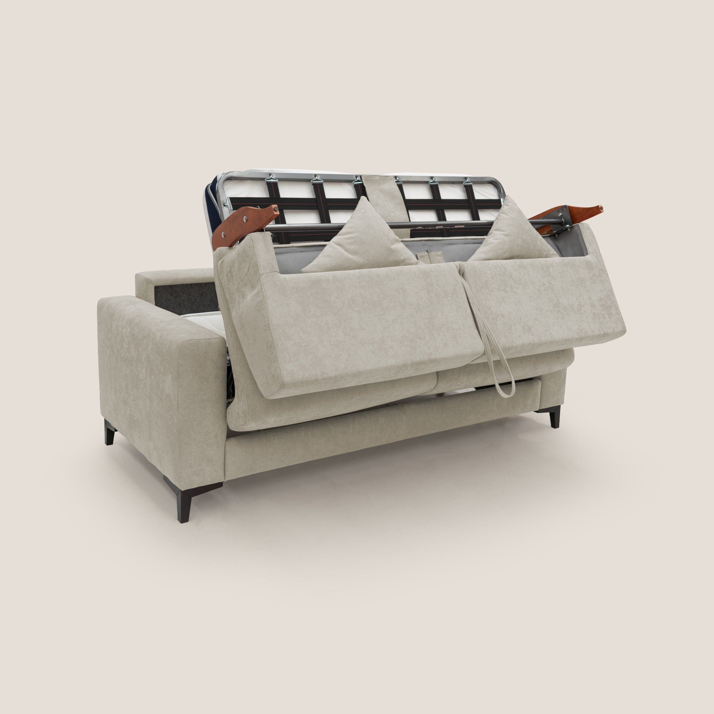 Kafka divano letto matrimoniale in morbido tessuto impermeabile T02 panna - divani.store