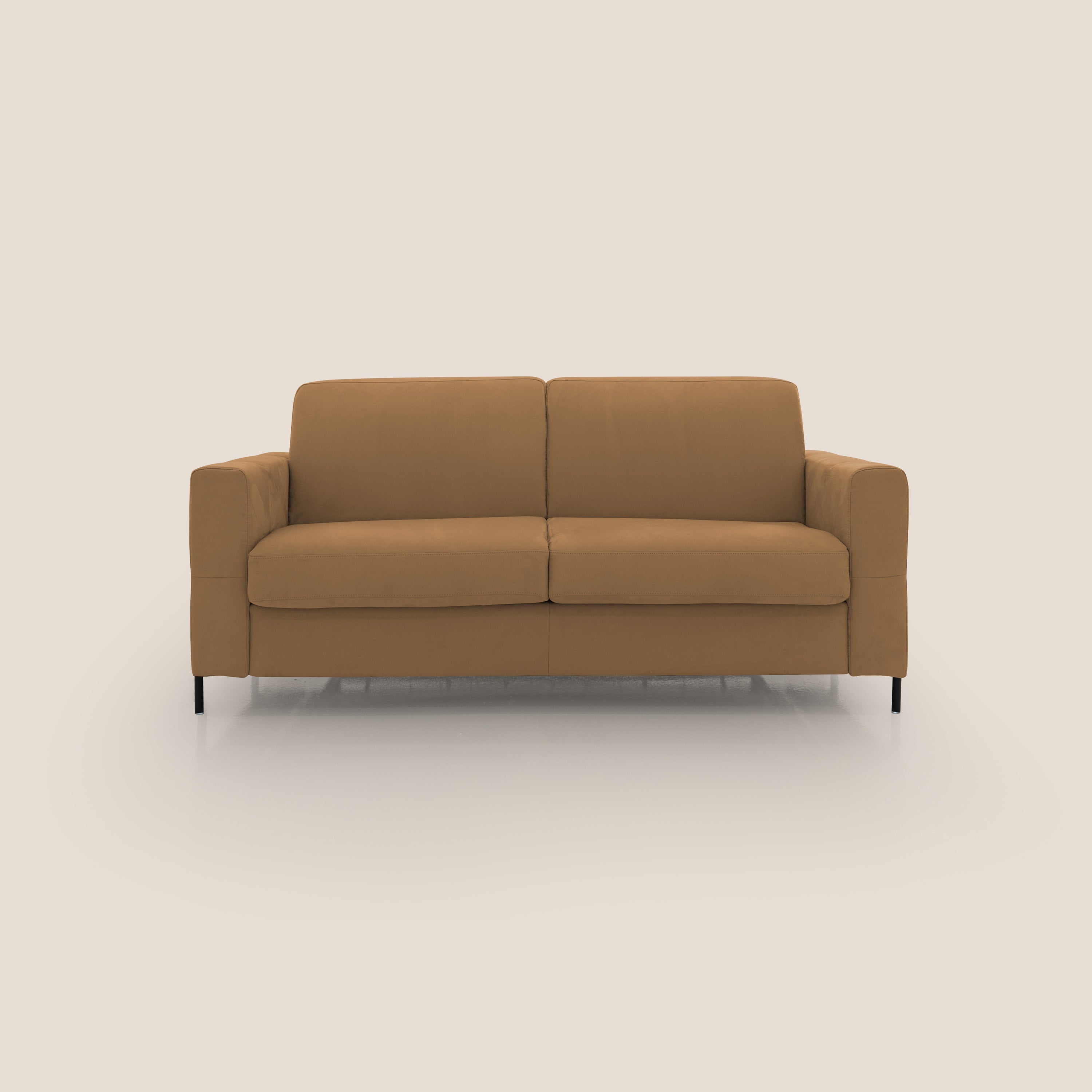Ortensia divano letto materasso H18 cm con piedi alti in elegante microfibra smacchiabile T11 cuoio - divani.store