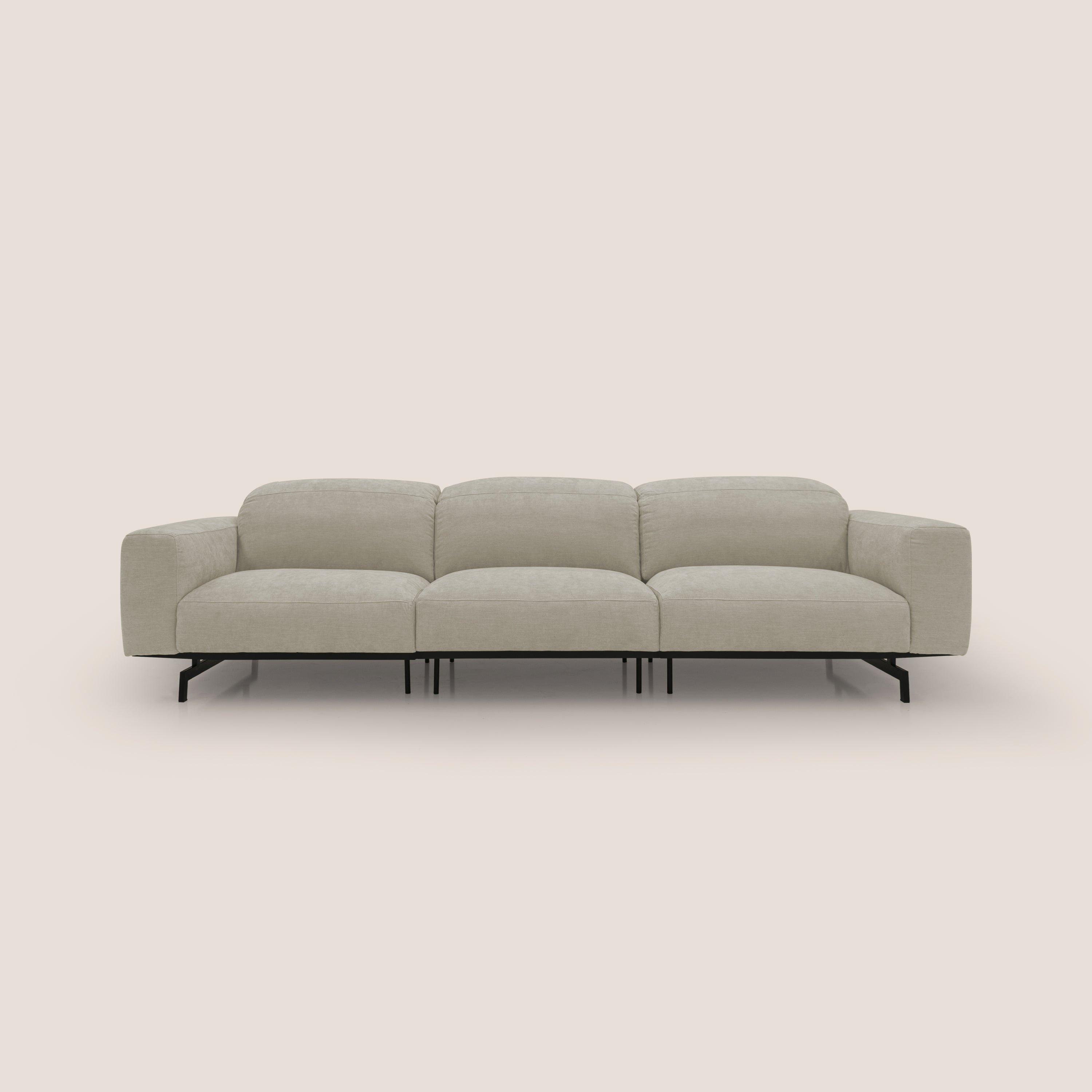 Sakura divano in piuma d'oca modulare a 3 sedute in morbido tessuto fiammato impermeabile T14 panna - divani.store