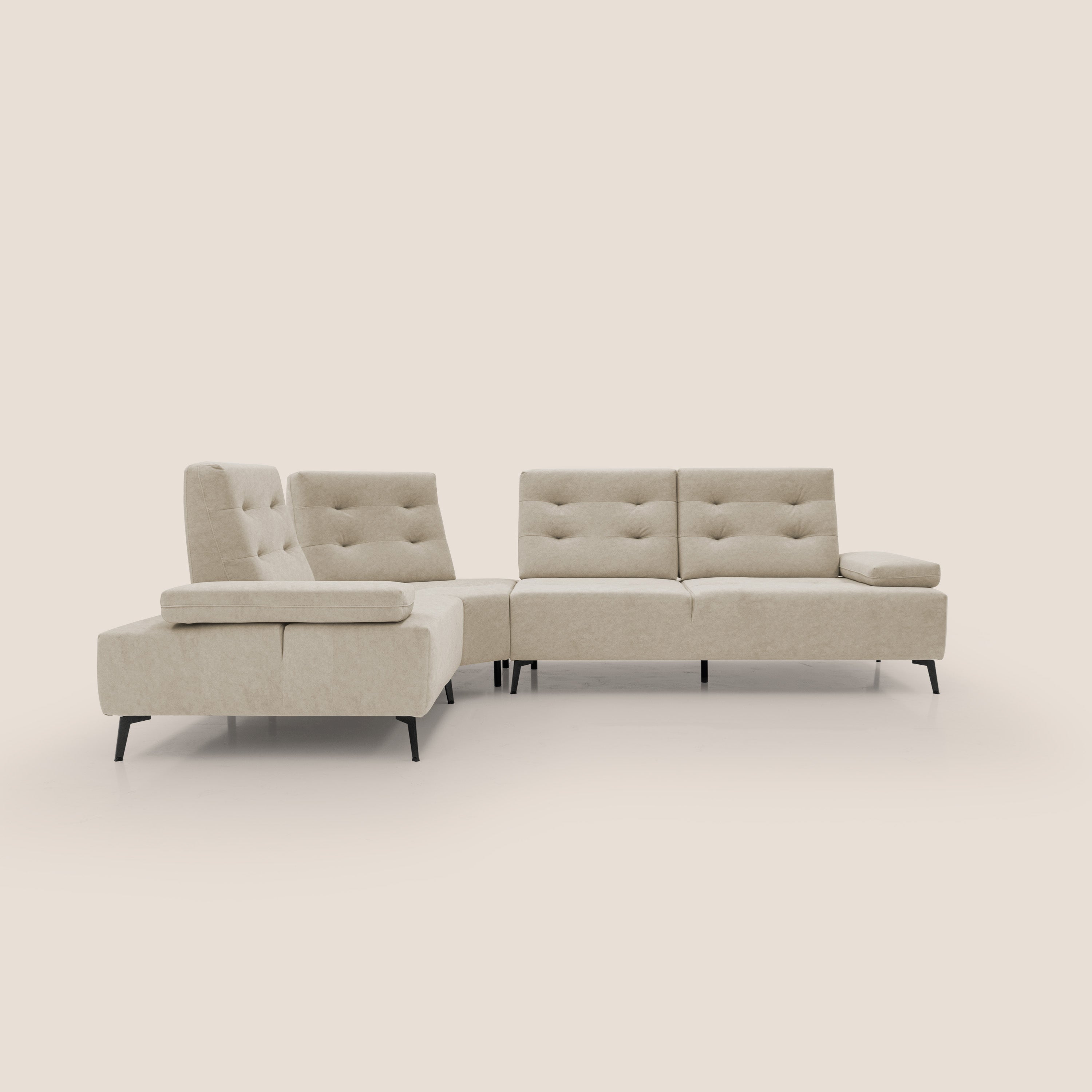Lugano Divano angolare con schienali traslanti in microfibra effetto velluto T09 beige - divani.store