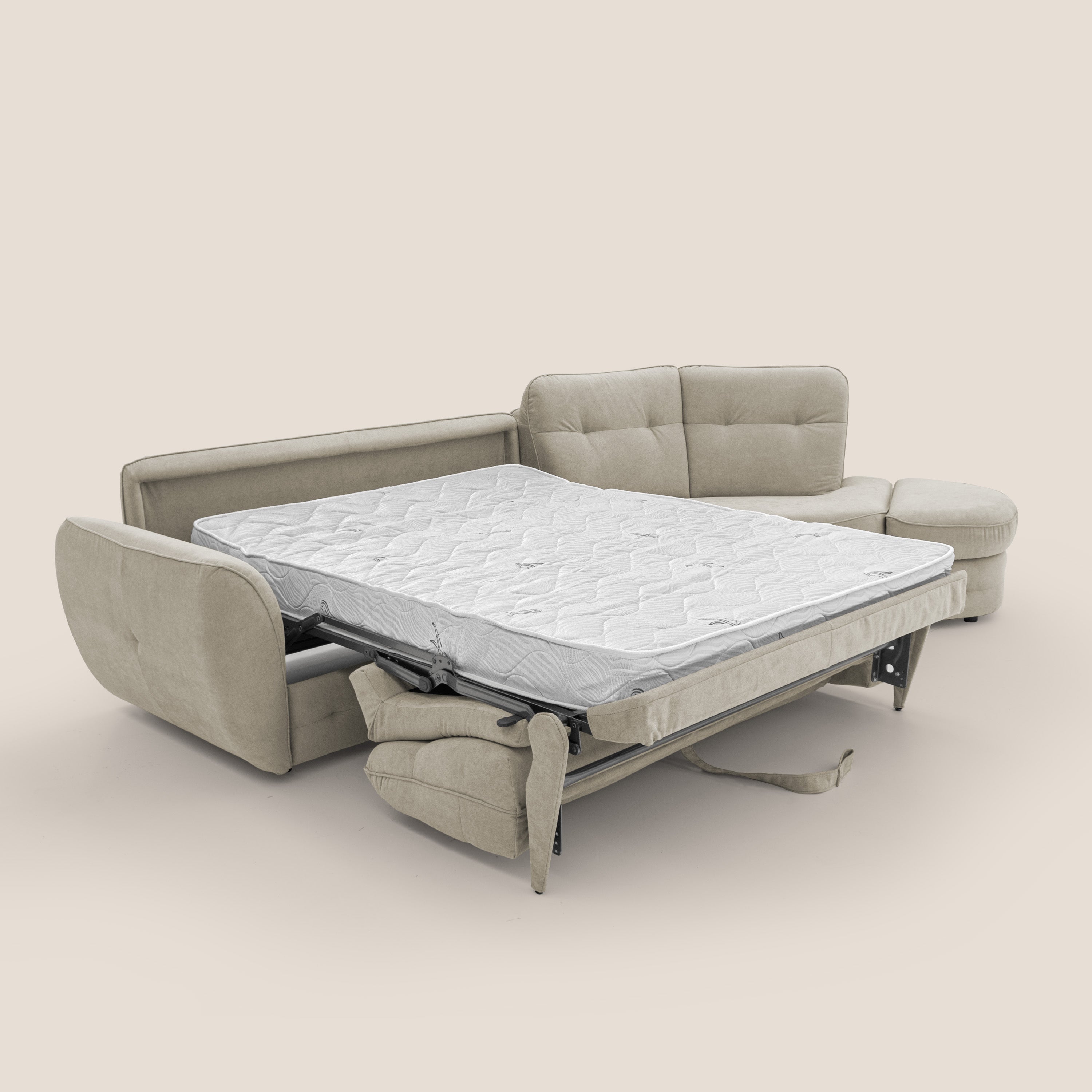 Zeus divano letto angolare con materasso H18 cm pouf mobile in tessuto impermeabile T02 - divani.store