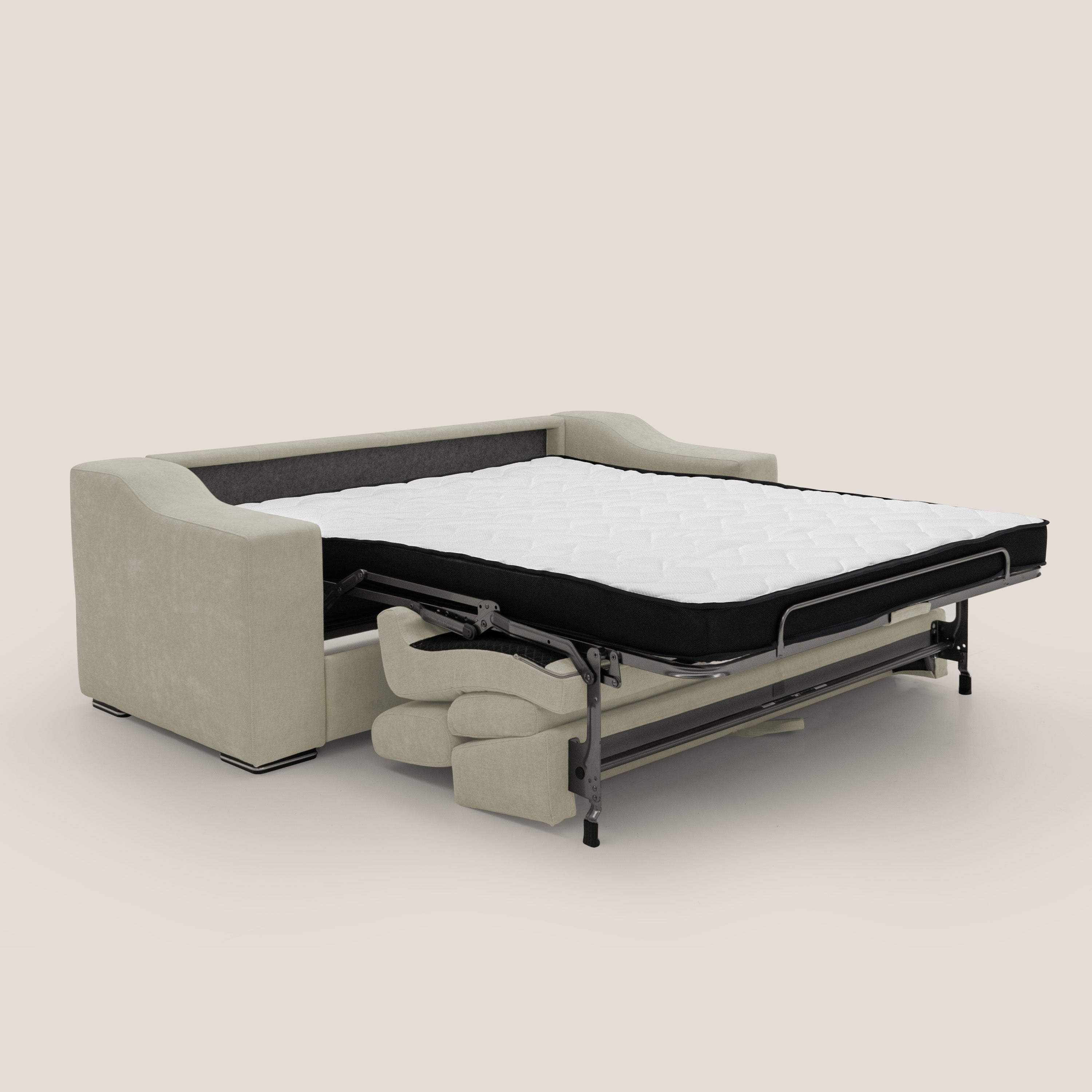 Bomber divano letto matrimoniale con poggiatesta in tessuto impermeabile T14 panna - divani.store
