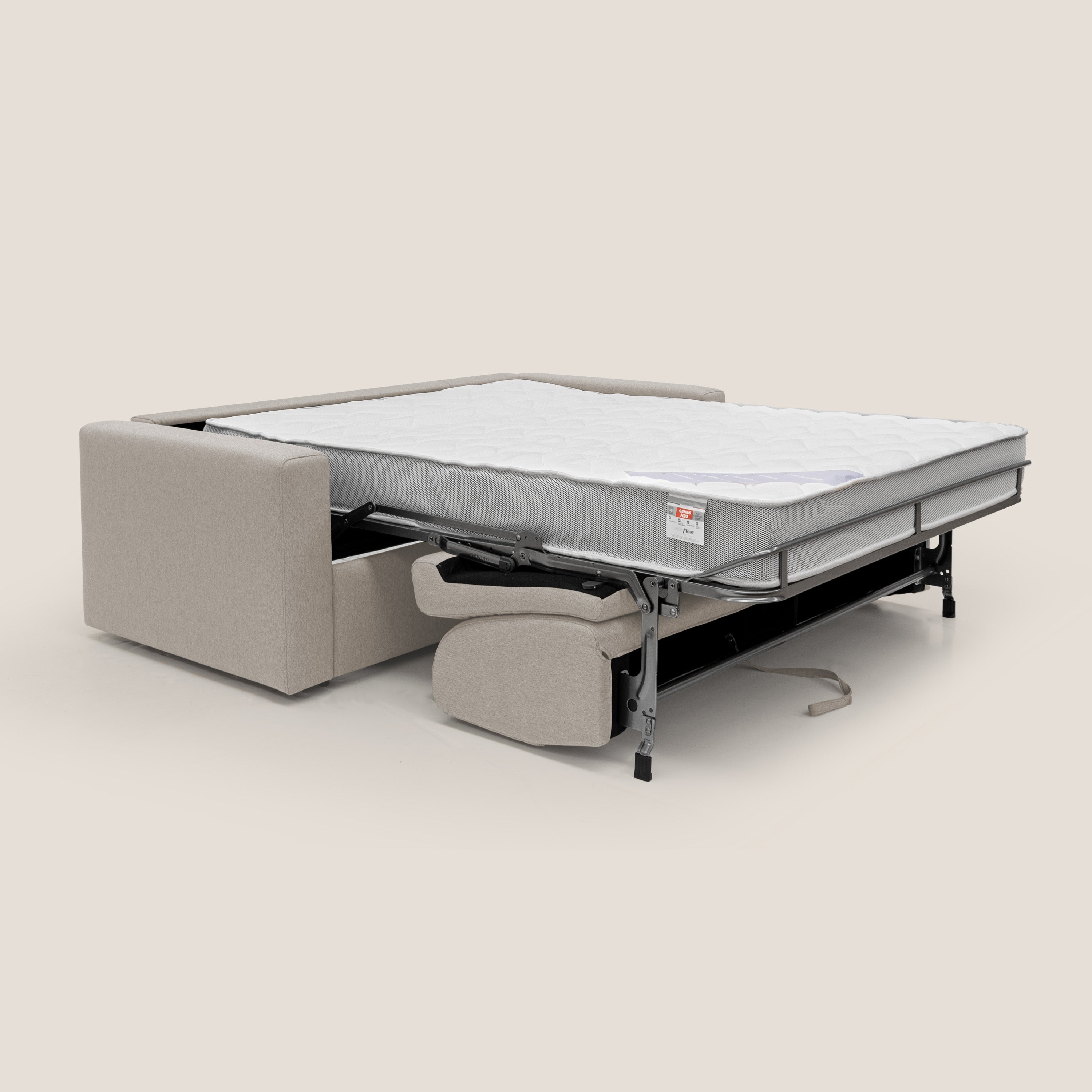 Kansas Divano letto matrimoniale alto 20 cm in tessuto impermeabile misto cotone T13 panna - divani.store