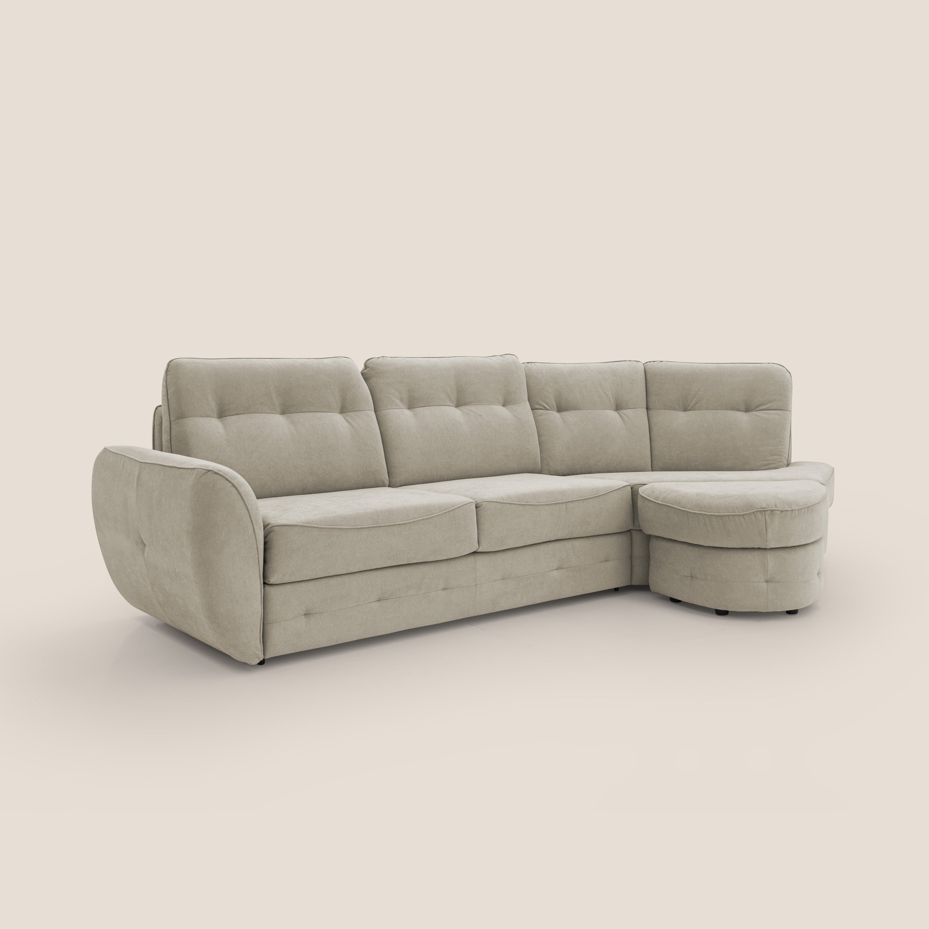 Zeus divano letto angolare con materasso H18 cm pouf mobile in tessuto impermeabile T02 - divani.store