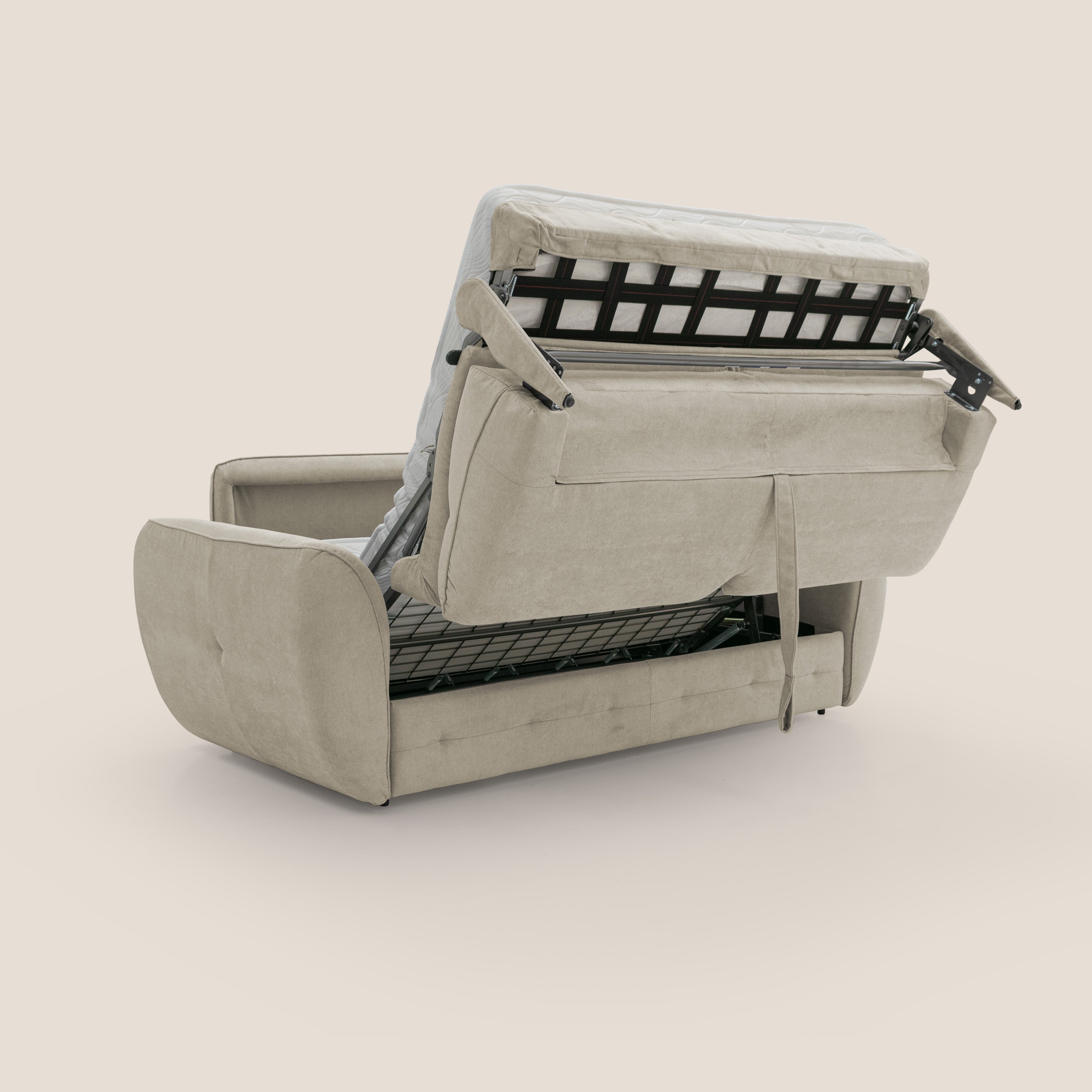 Zeus Divano letto scandinavo con schienale alto in tessuto impermeabile T02 panna - divani.store