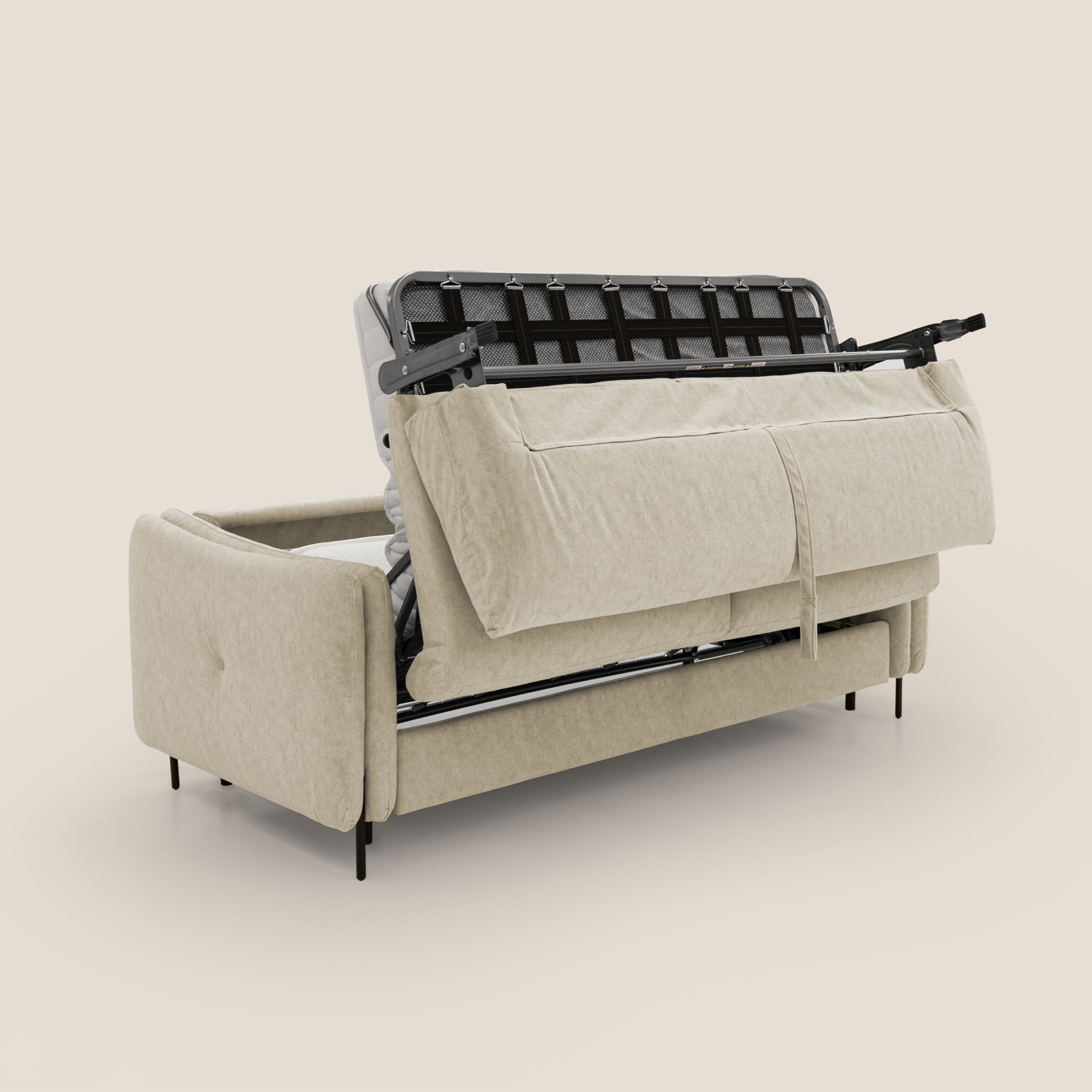 Gregory Divano letto con materasso h18 cm in microfibra effetto velluto impermeabile T09 beige - divani.store