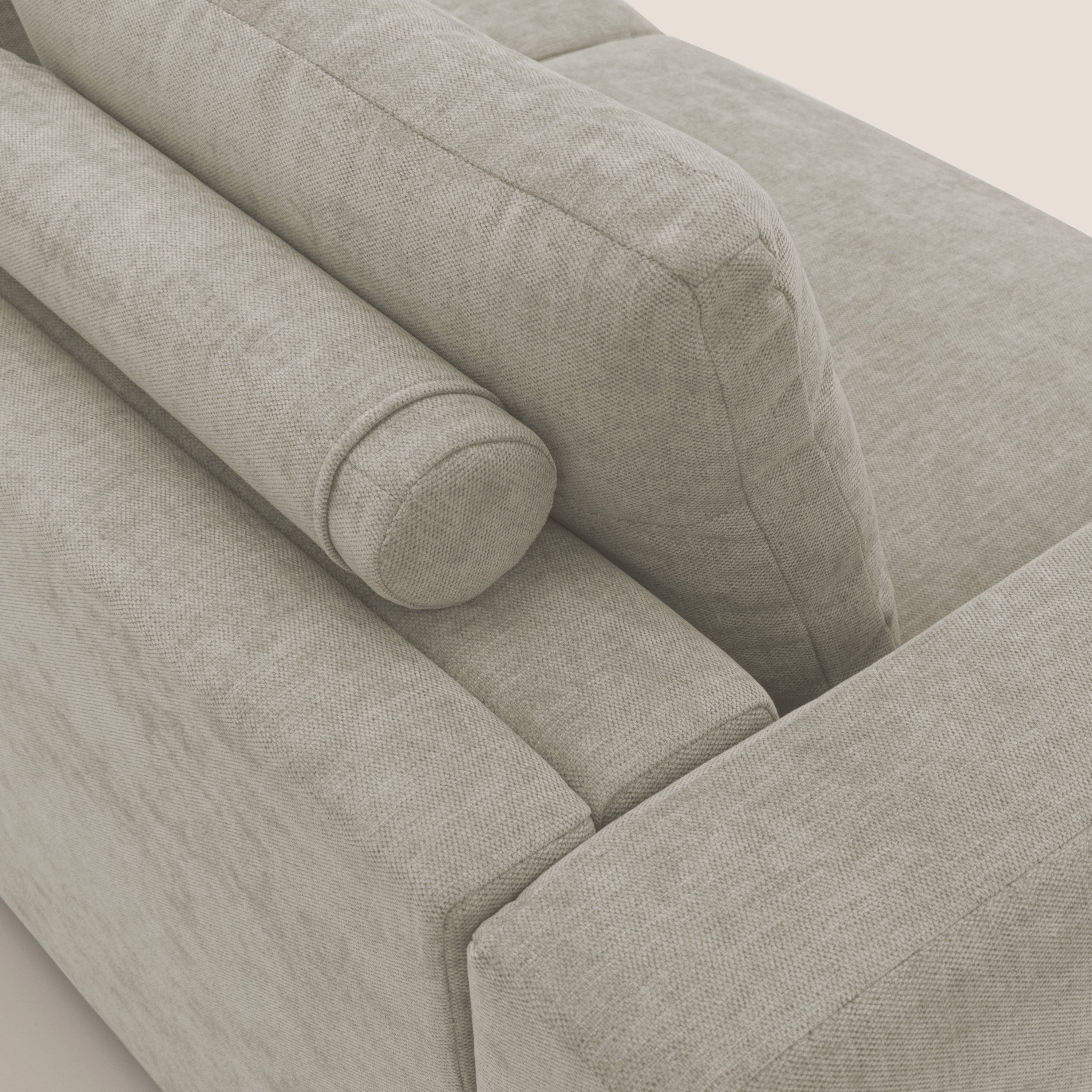 Freia Divano letto minimal materasso h15 cm con morbidi schienali in tessuto impermeabile T14 panna - divani.store