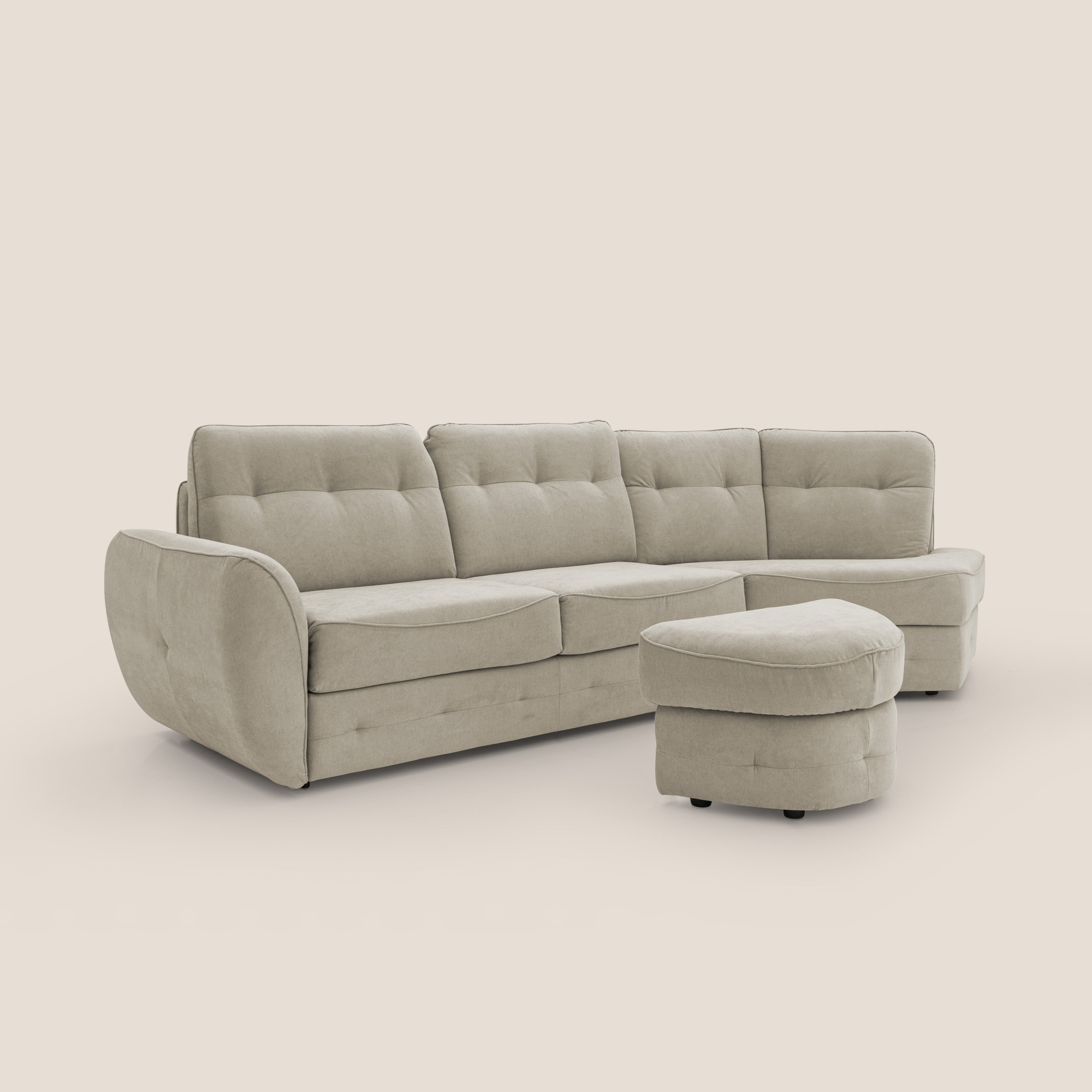 Zeus divano letto angolare con materasso H18 cm pouf mobile in tessuto impermeabile T02 - divani.store