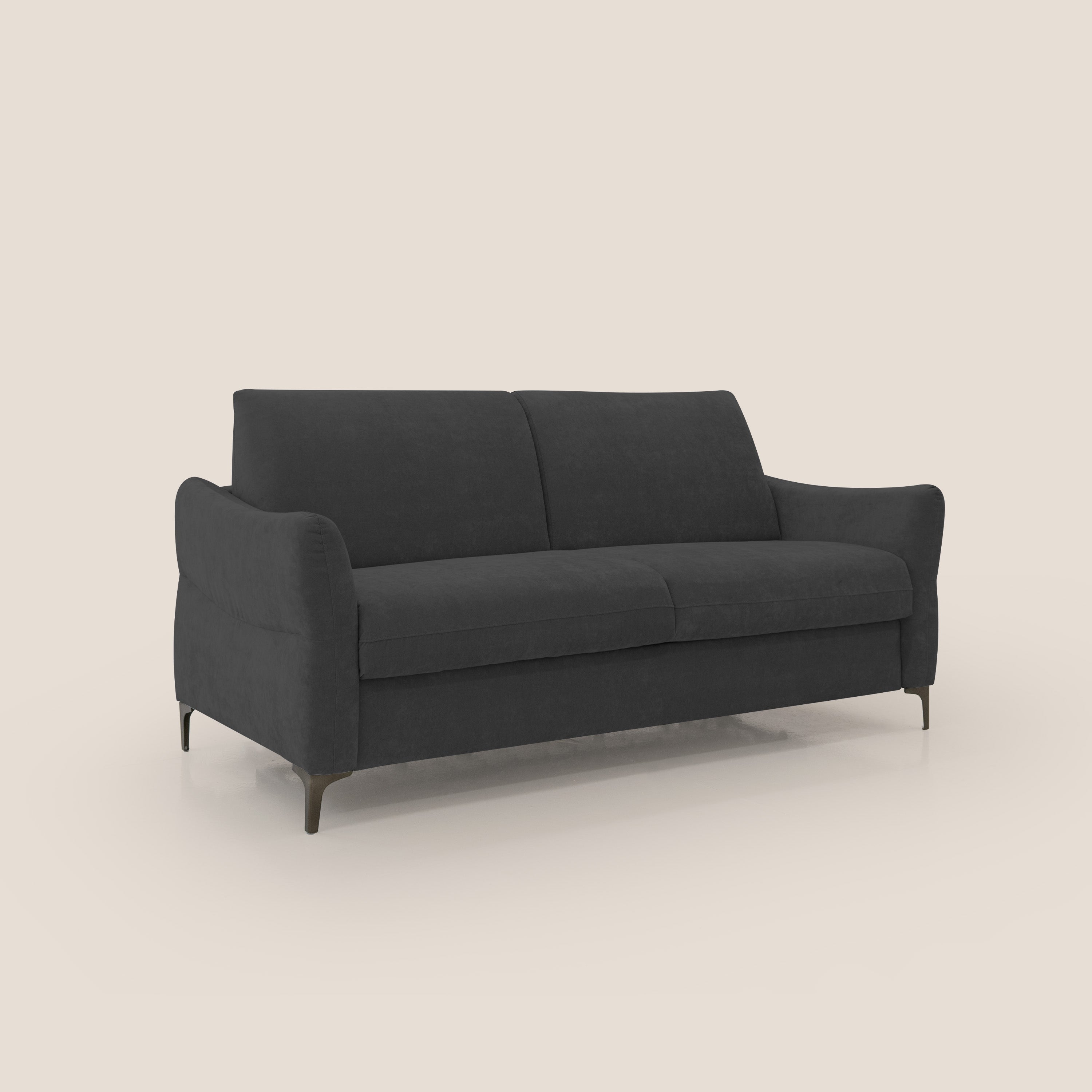 Dalia divano letto con materasso H18 cm e piedi alti in raffinato tessuto smacchiabile T17 nero - divani.store
