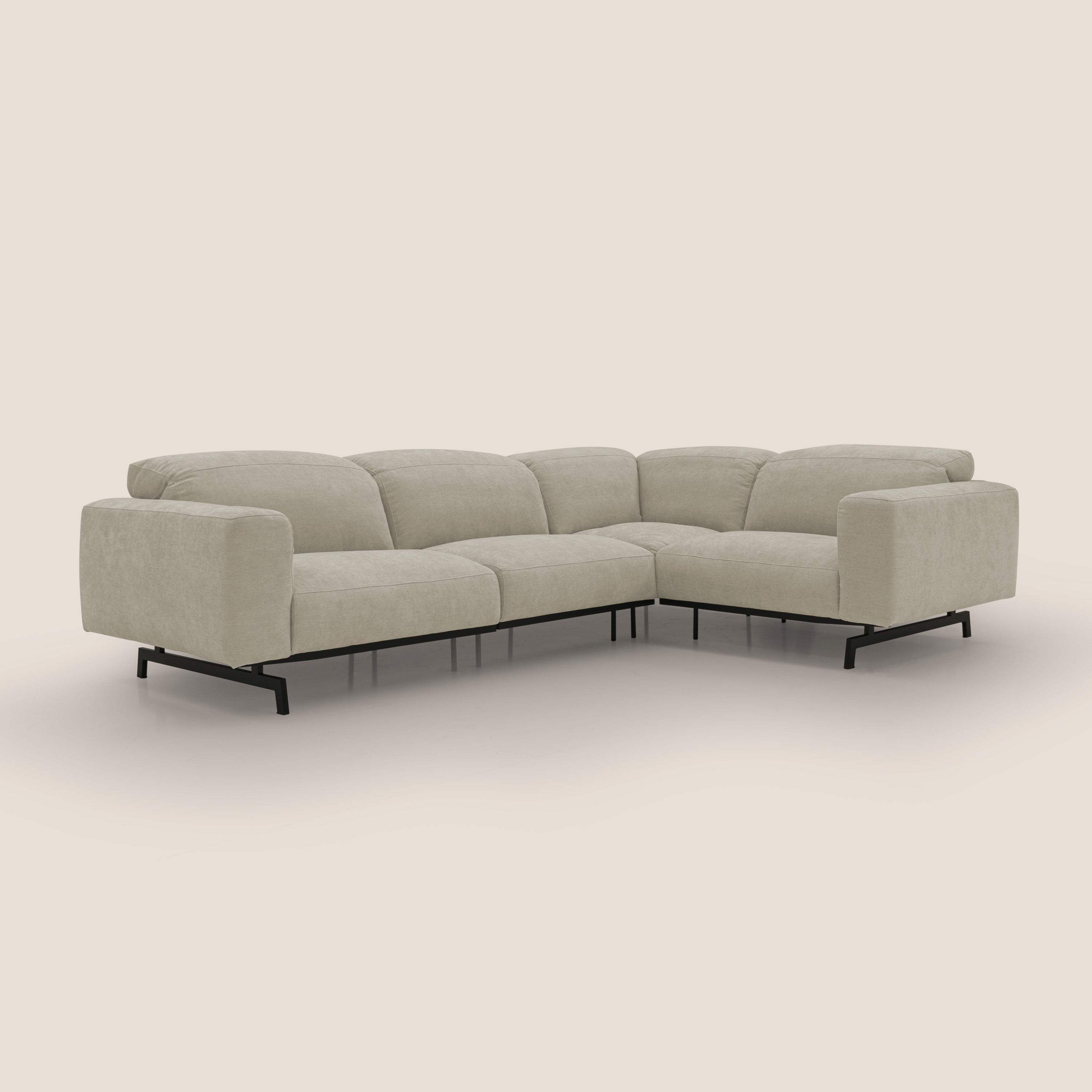 Sakura divano in piuma d'oca angolare REVERSIBILE in morbido tessuto fiammato impermeabile T14 panna - divani.store