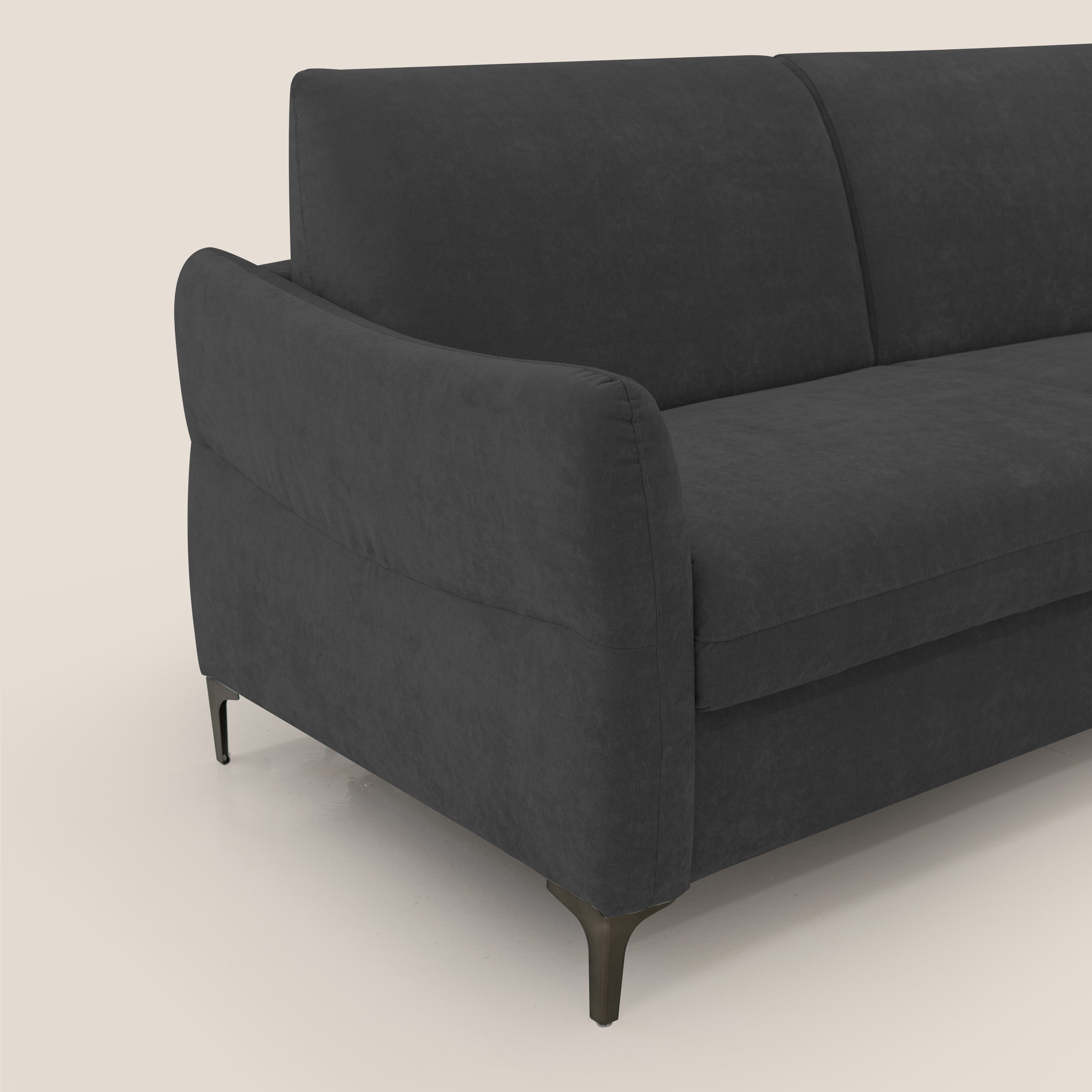 Dalia divano letto con materasso H18 cm e piedi alti in raffinato tessuto smacchiabile T17 nero - divani.store