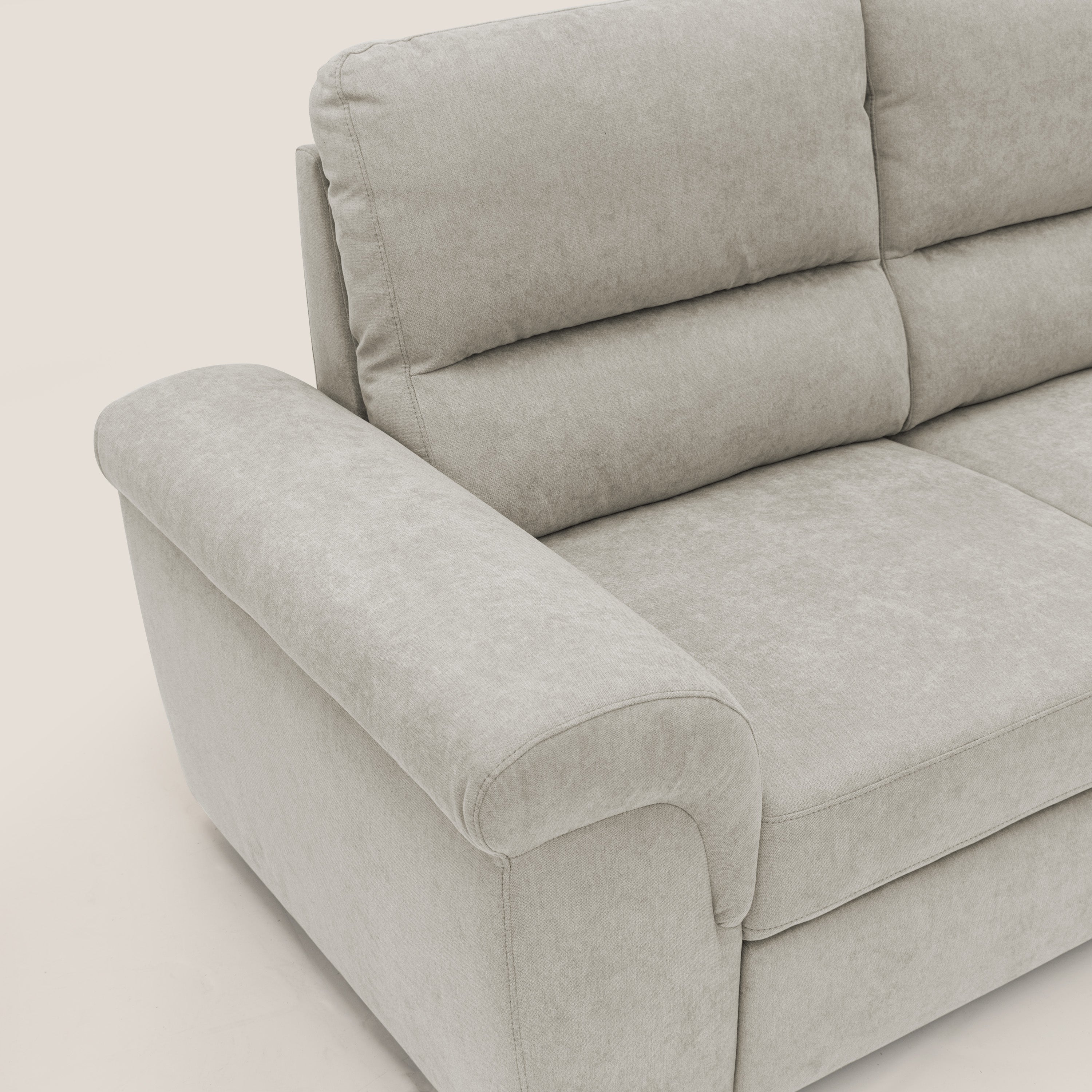 Minerva divano con pouf estraibile poggiapiedi in tessuto morbido impermeabile T02 panna - divani.store