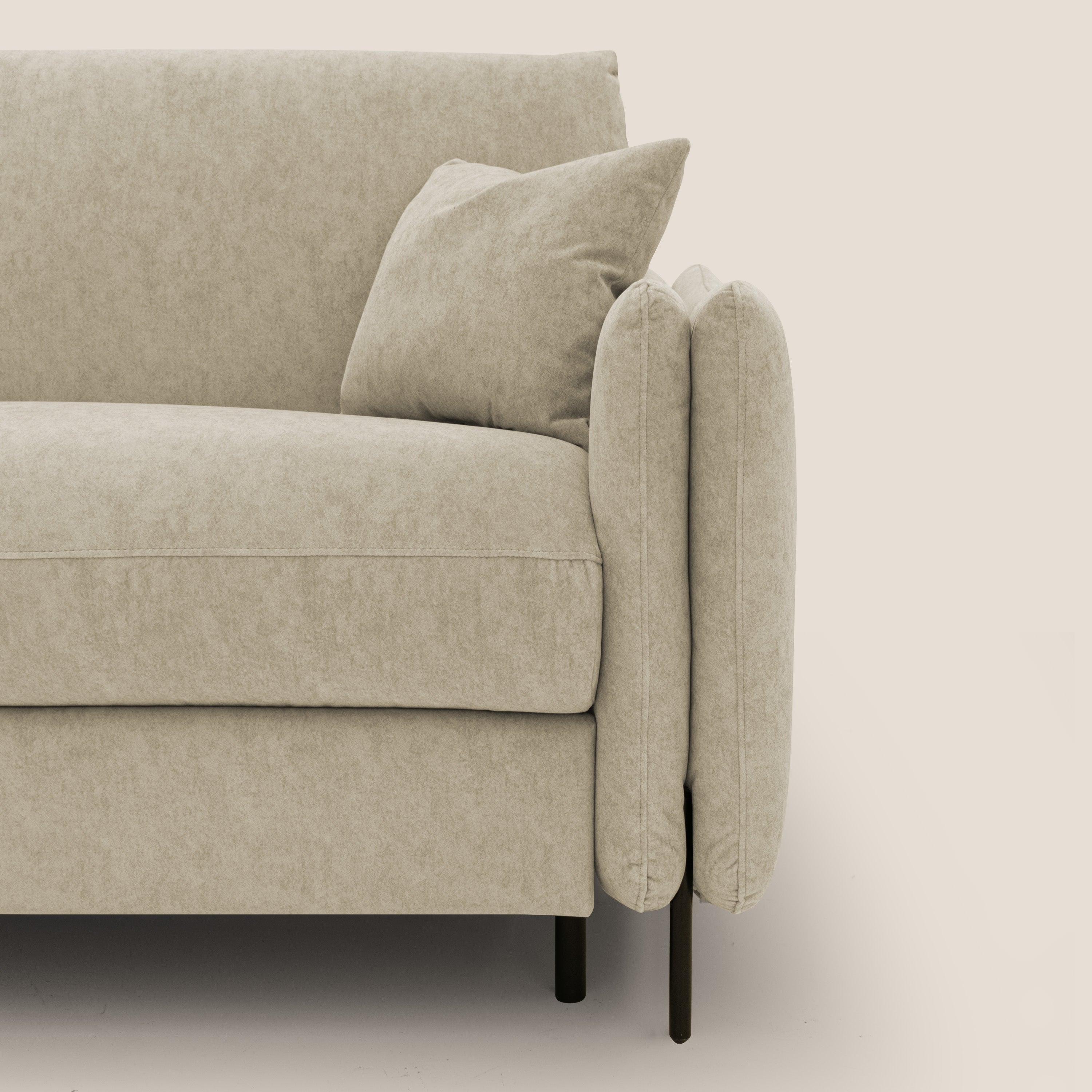 Gregory Divano letto con materasso h18 cm in microfibra effetto velluto impermeabile T09 beige - divani.store