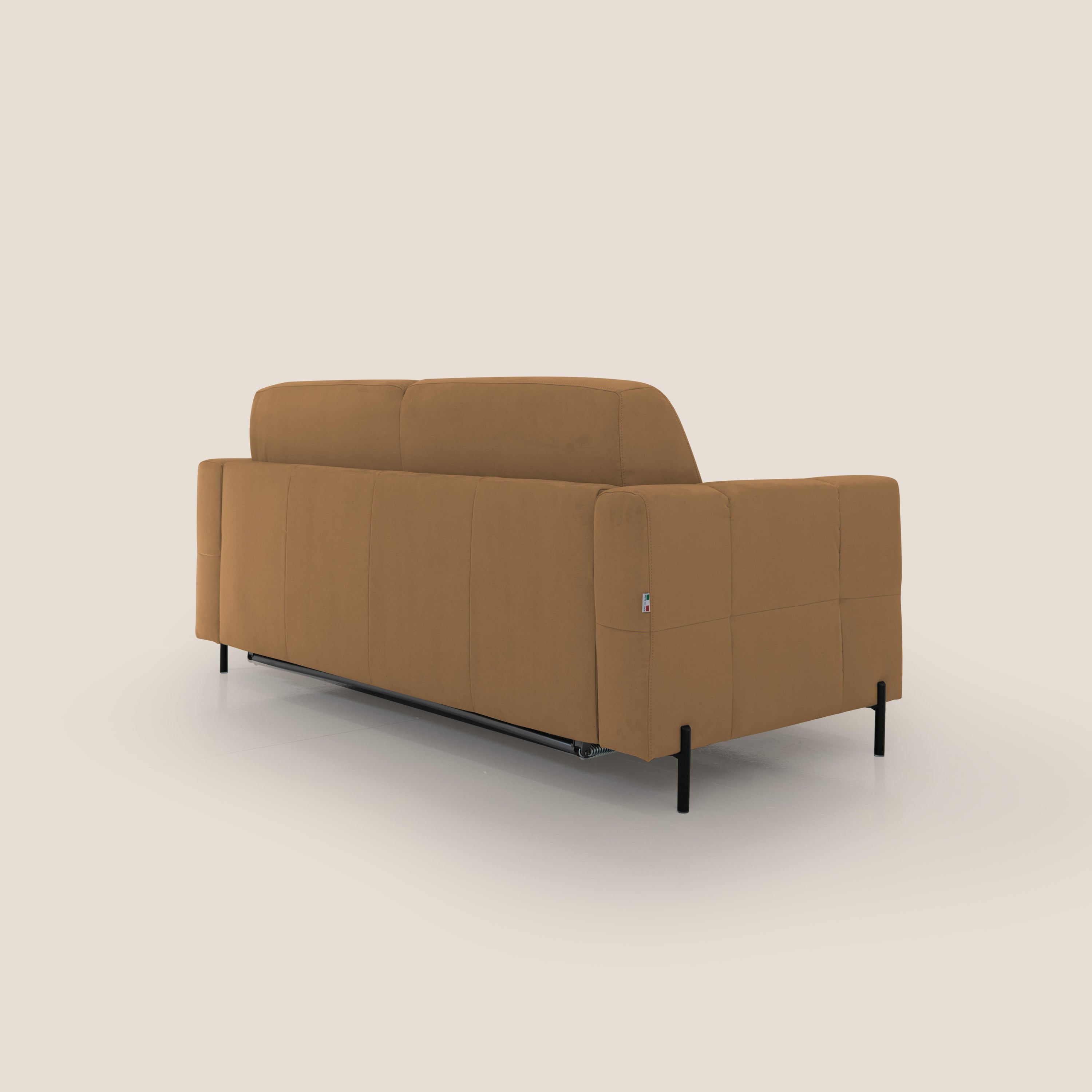 Ortensia divano letto materasso H18 cm con piedi alti in elegante microfibra smacchiabile T11 cuoio - divani.store