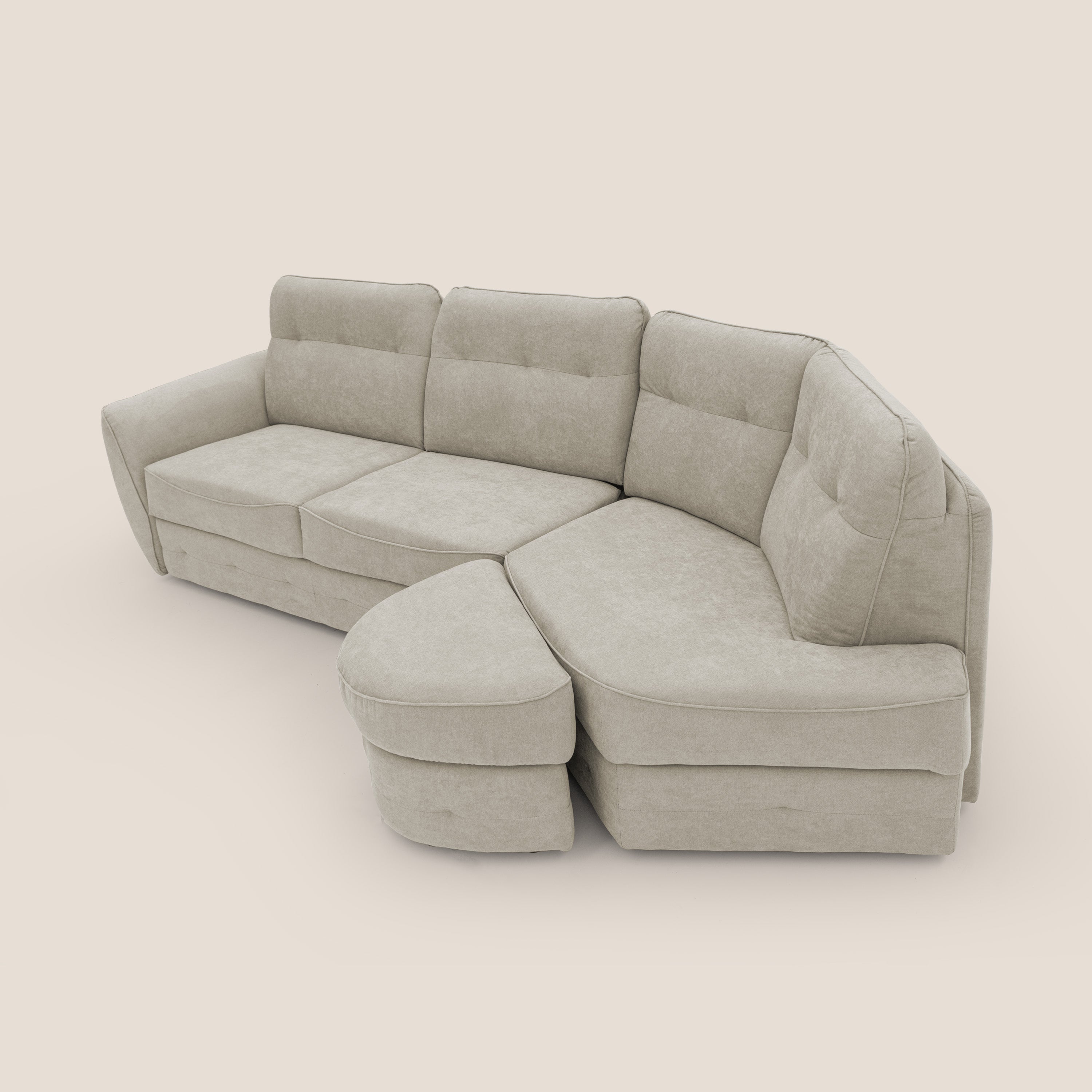 Zeus divano letto angolare con materasso H18 cm pouf mobile in tessuto impermeabile T02 - divani.store