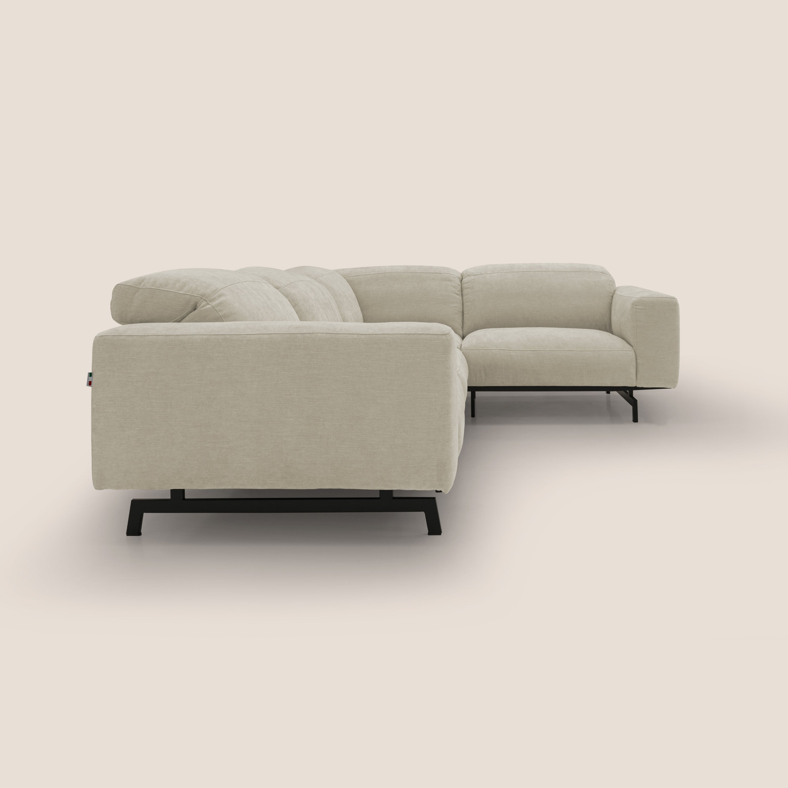 Sakura divano in piuma d'oca angolare REVERSIBILE in morbido tessuto fiammato impermeabile T14 panna - divani.store