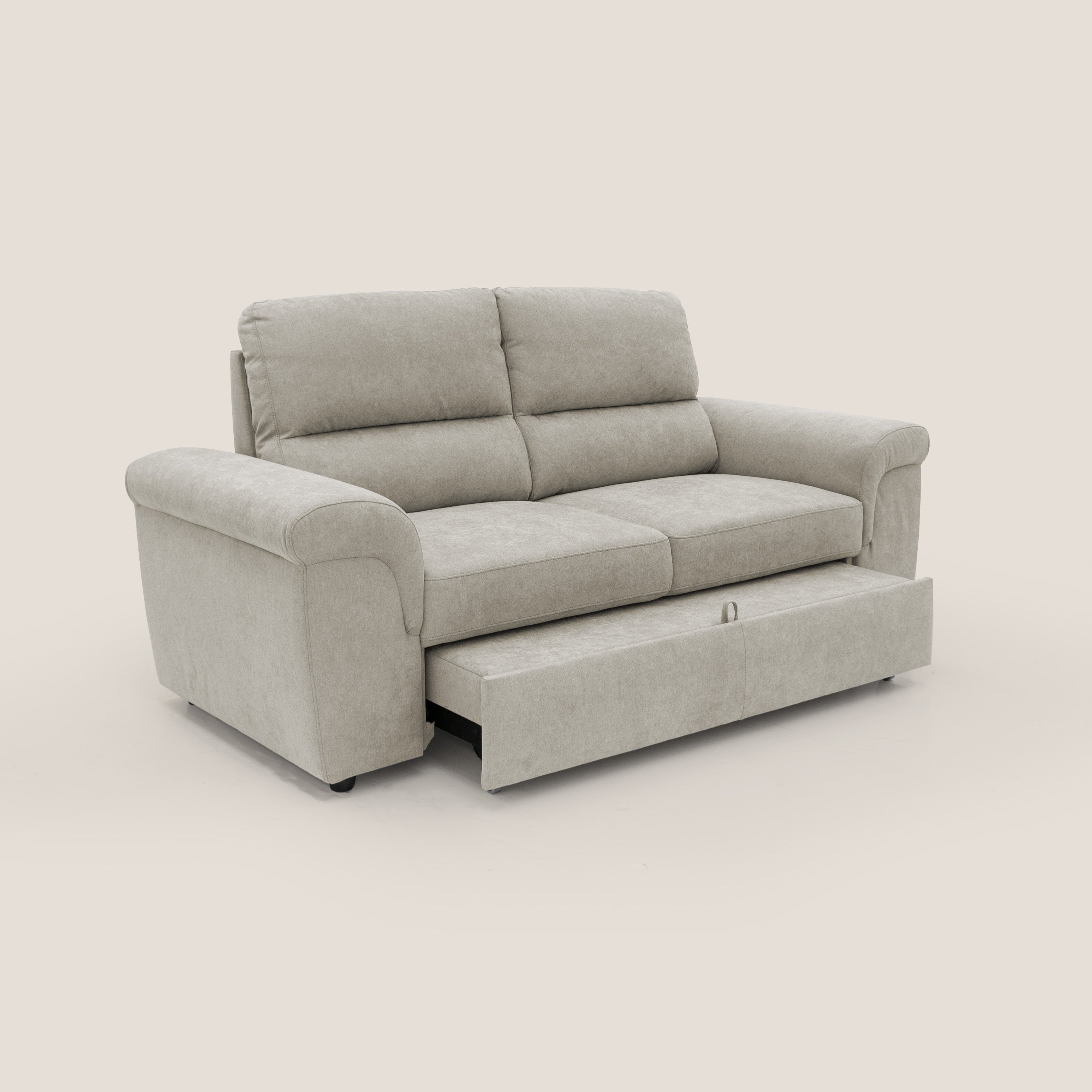Minerva divano con pouf estraibile poggiapiedi in tessuto morbido impermeabile T02 panna - divani.store
