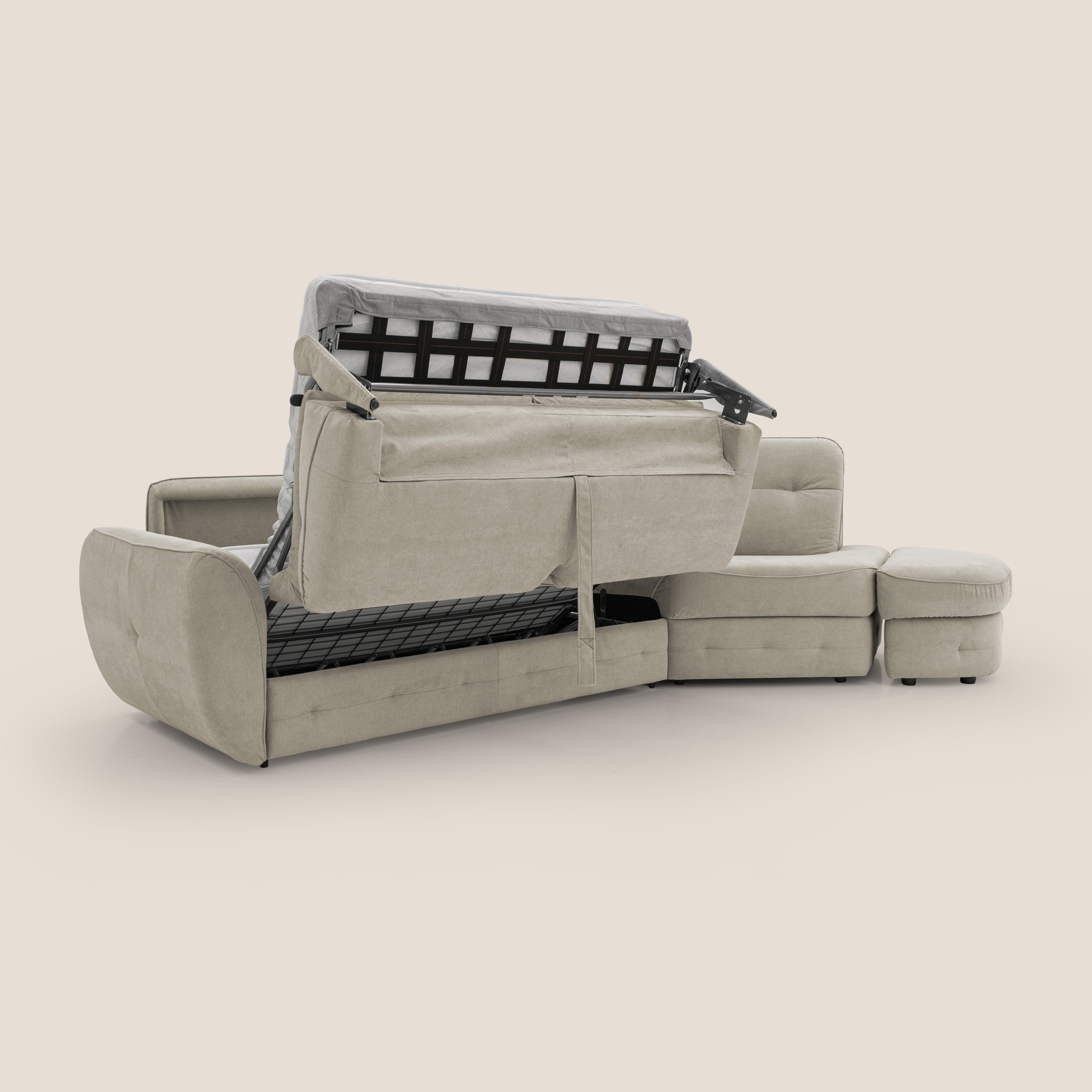 Zeus divano letto angolare con materasso H18 cm pouf mobile in tessuto impermeabile T02 - divani.store