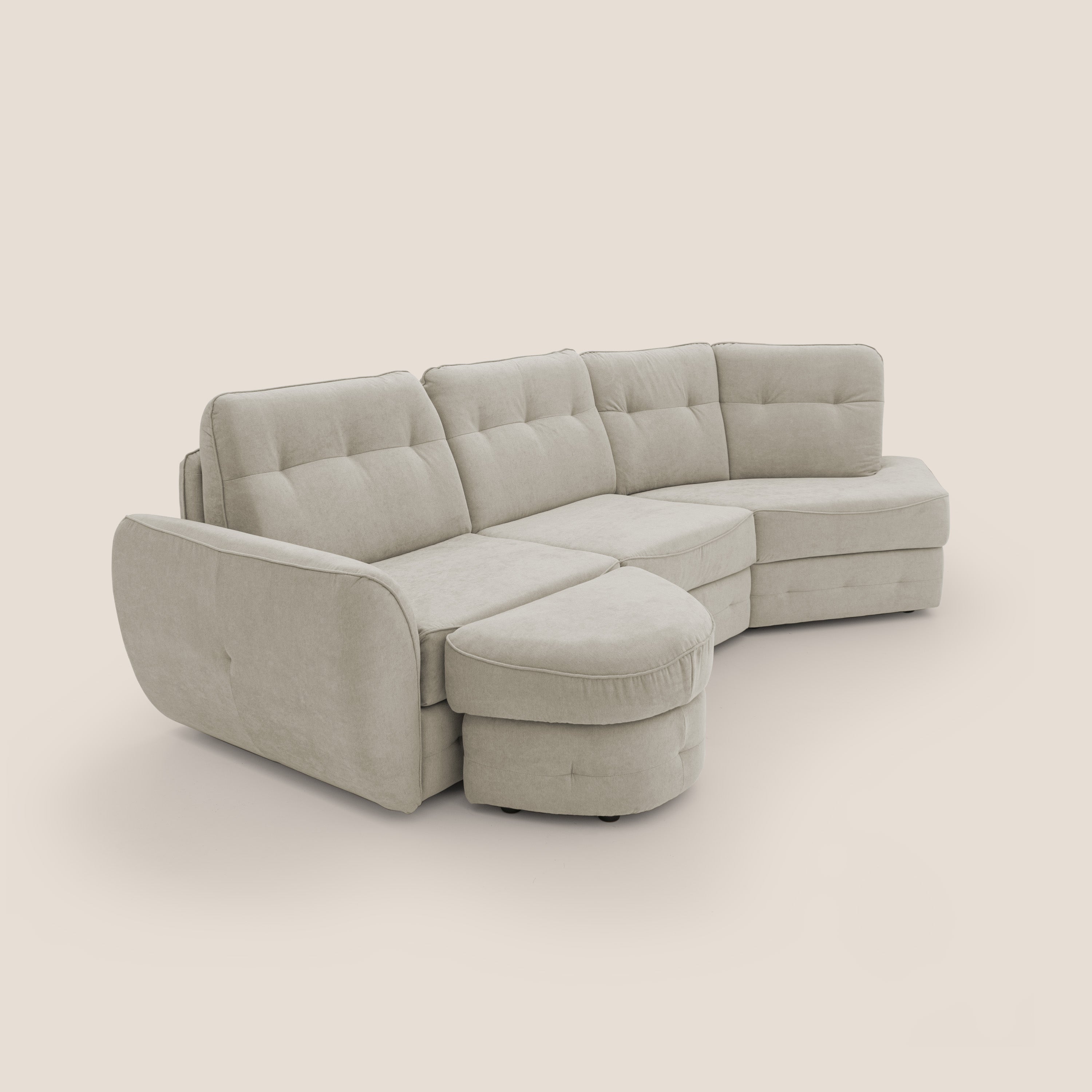 Zeus divano letto angolare con materasso H18 cm pouf mobile in tessuto impermeabile T02 - divani.store