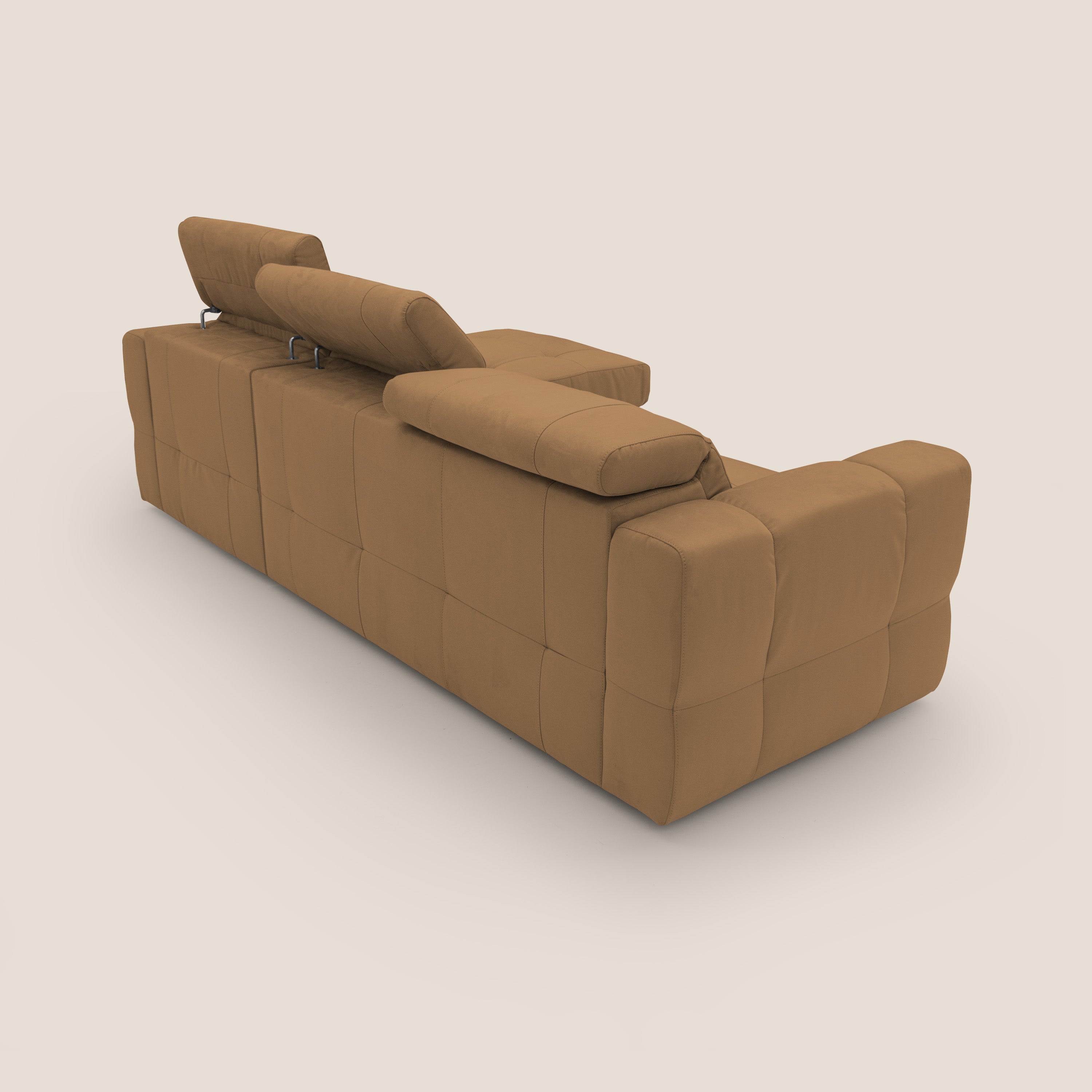 Kronos Divano angolare con pouf estraibile e penisola contenitore in microfibra impermeabile T11 cuoio - divani.store