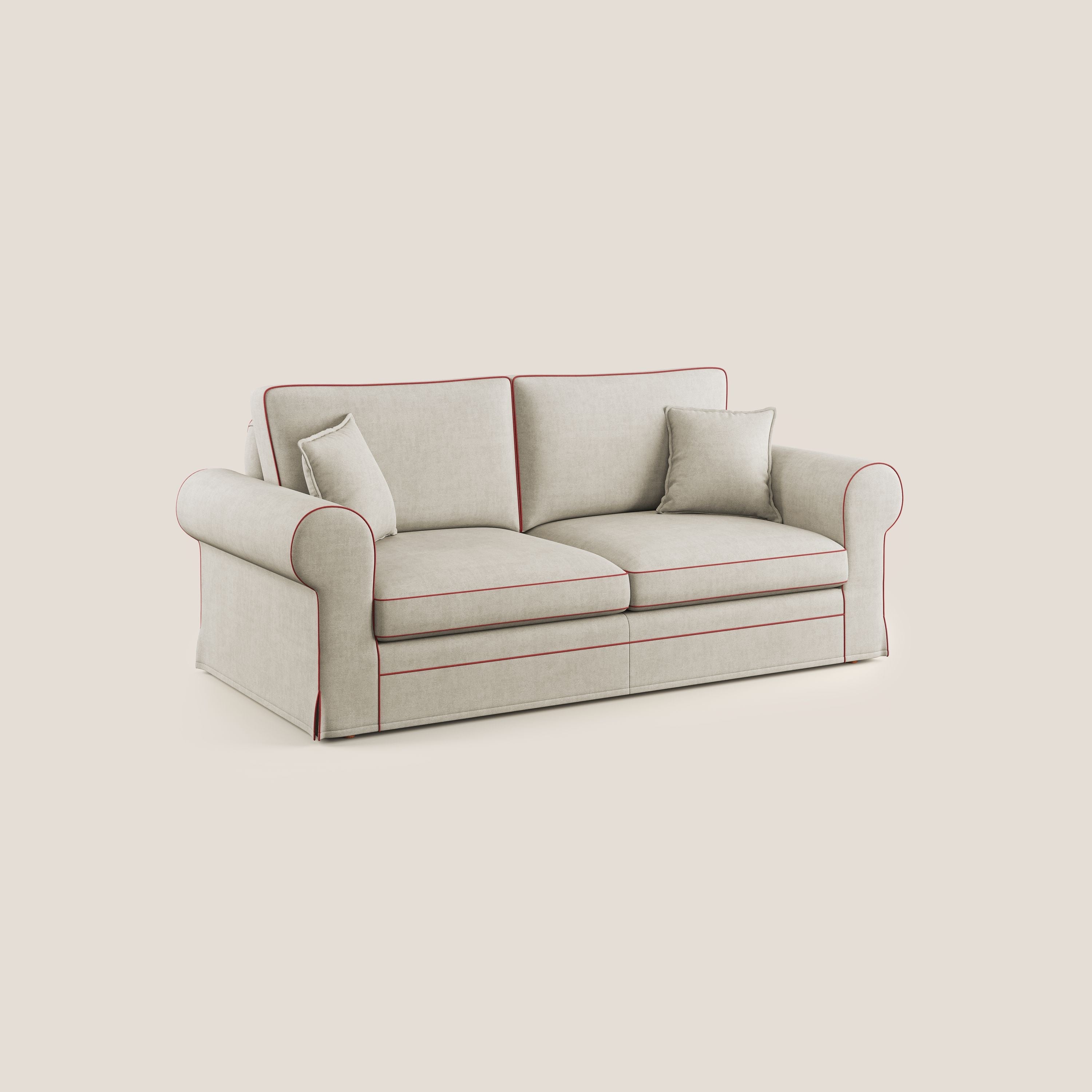 Lady divano classico bicolore in piuma d'oca realizzato con tessuto impermeabile T02 panna - rosso - divani.store