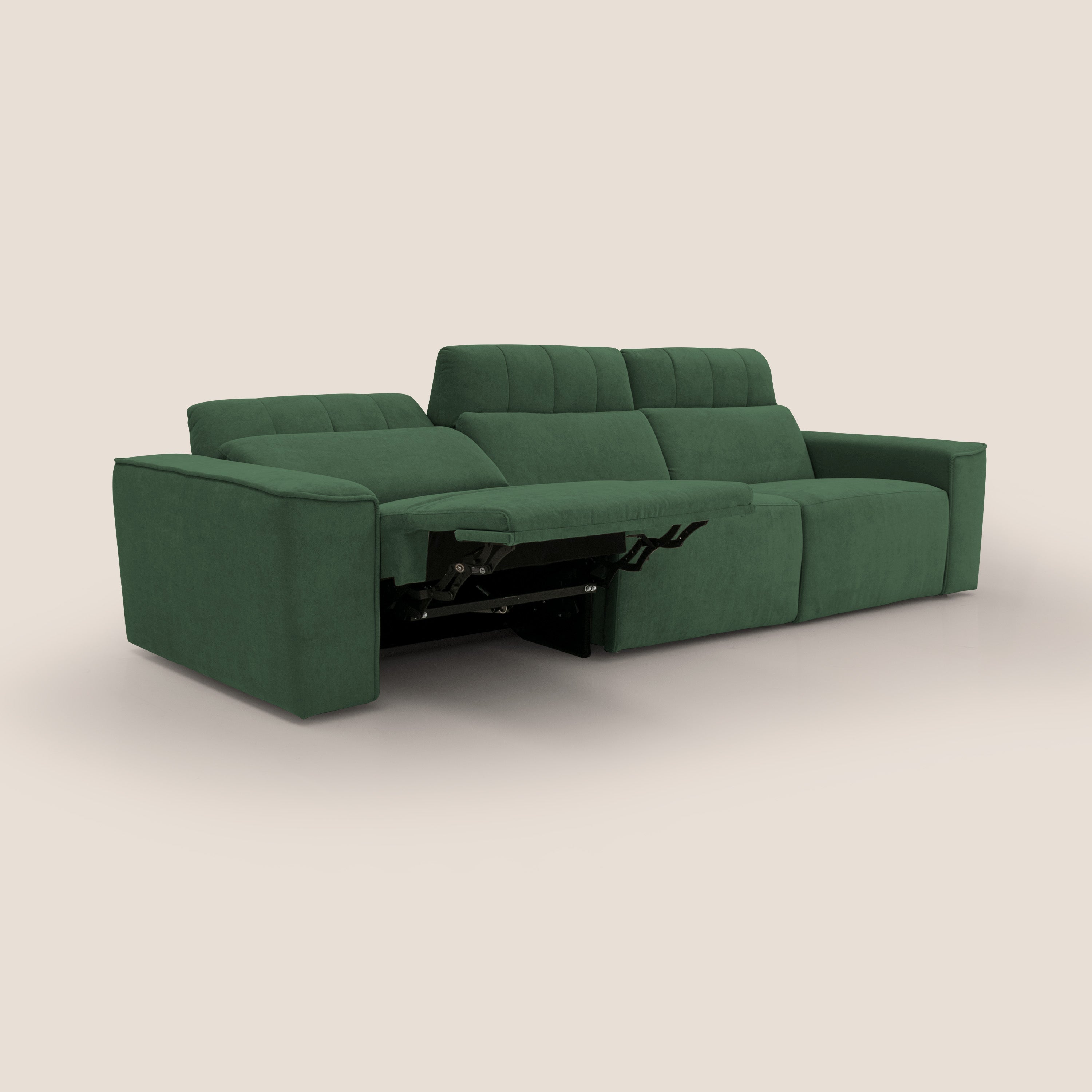 Clark Divano modulare 3 sedute con opzione relax elettrico in tessuto smacchiabile impermeabile T17 verde - divani.store