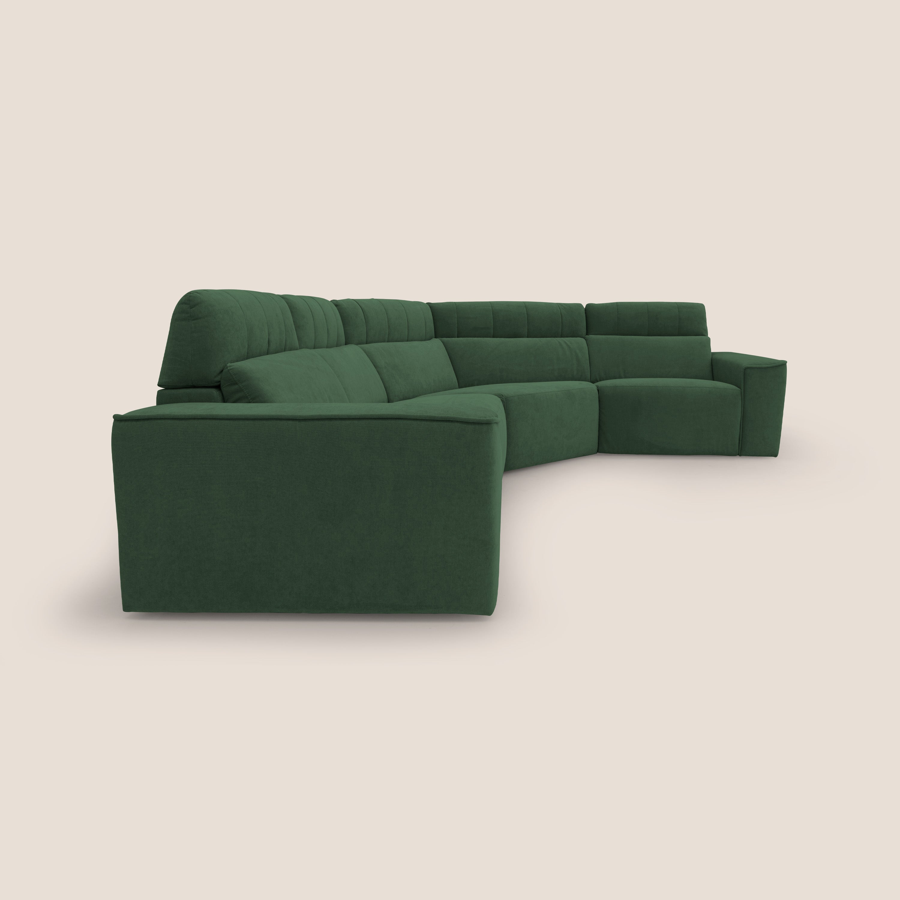 Clark Divano modulare angolare REVERSIBILE con opzione relax elettrico in tessuto smacchiabile impermeabile T17 verde - divani.store