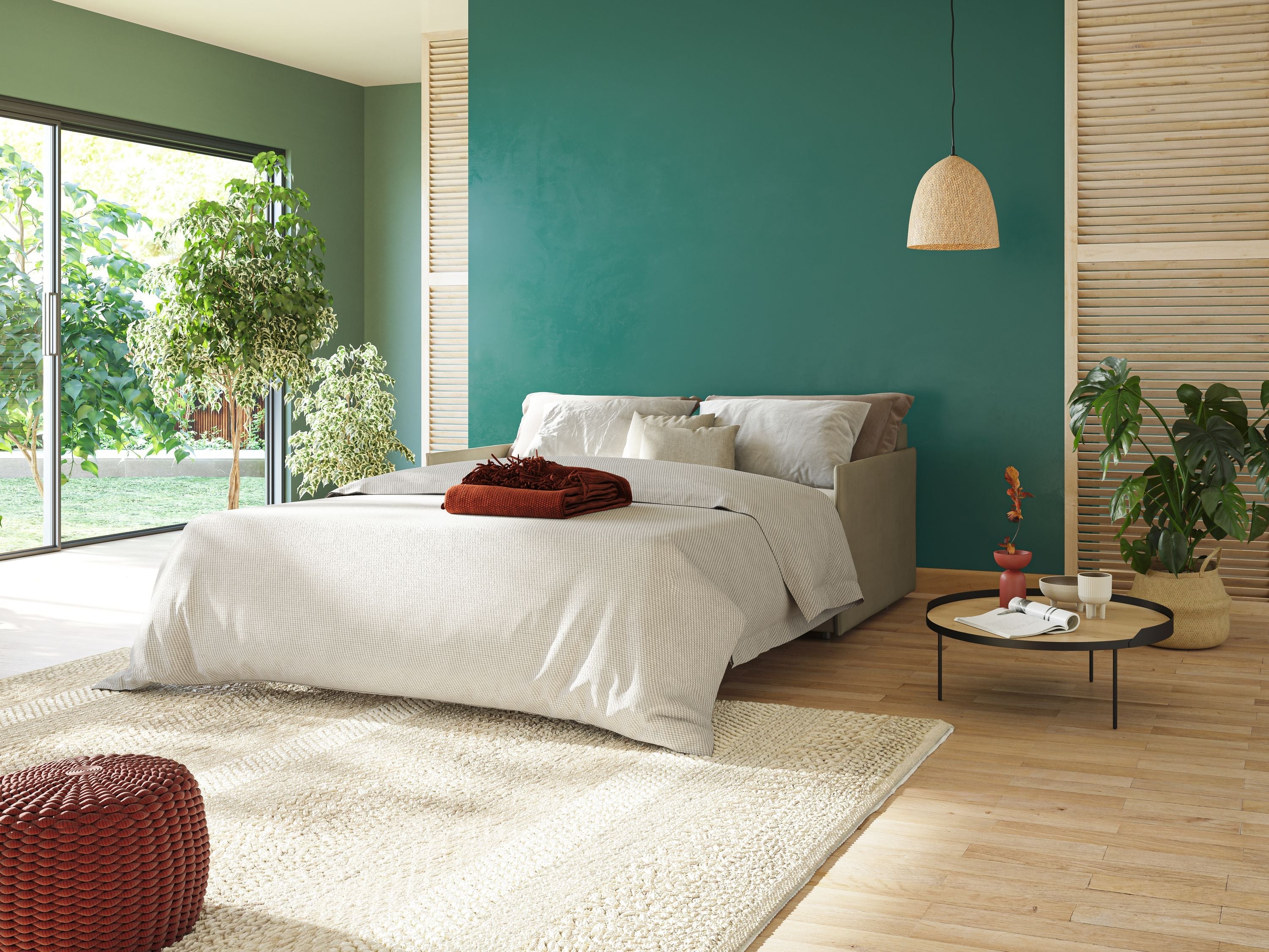 Evans Divano letto in morbido tessuto impermeabile T02 panna - divani.store