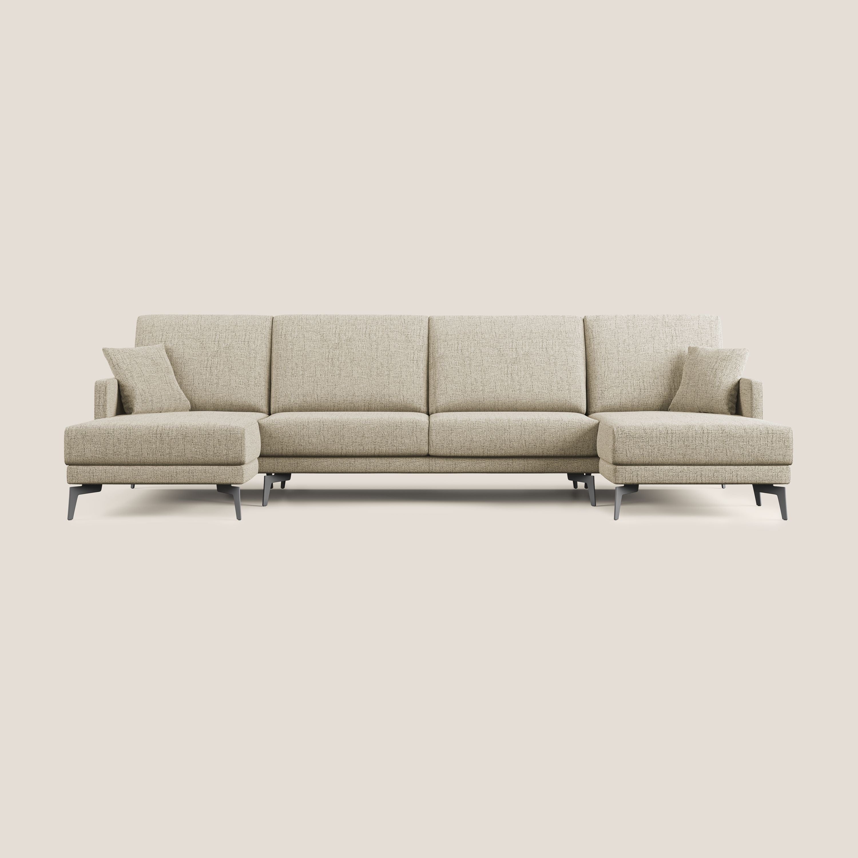 Saturno divano panoramico moderno in tessuto morbido impermeabile T03 beige - divani.store