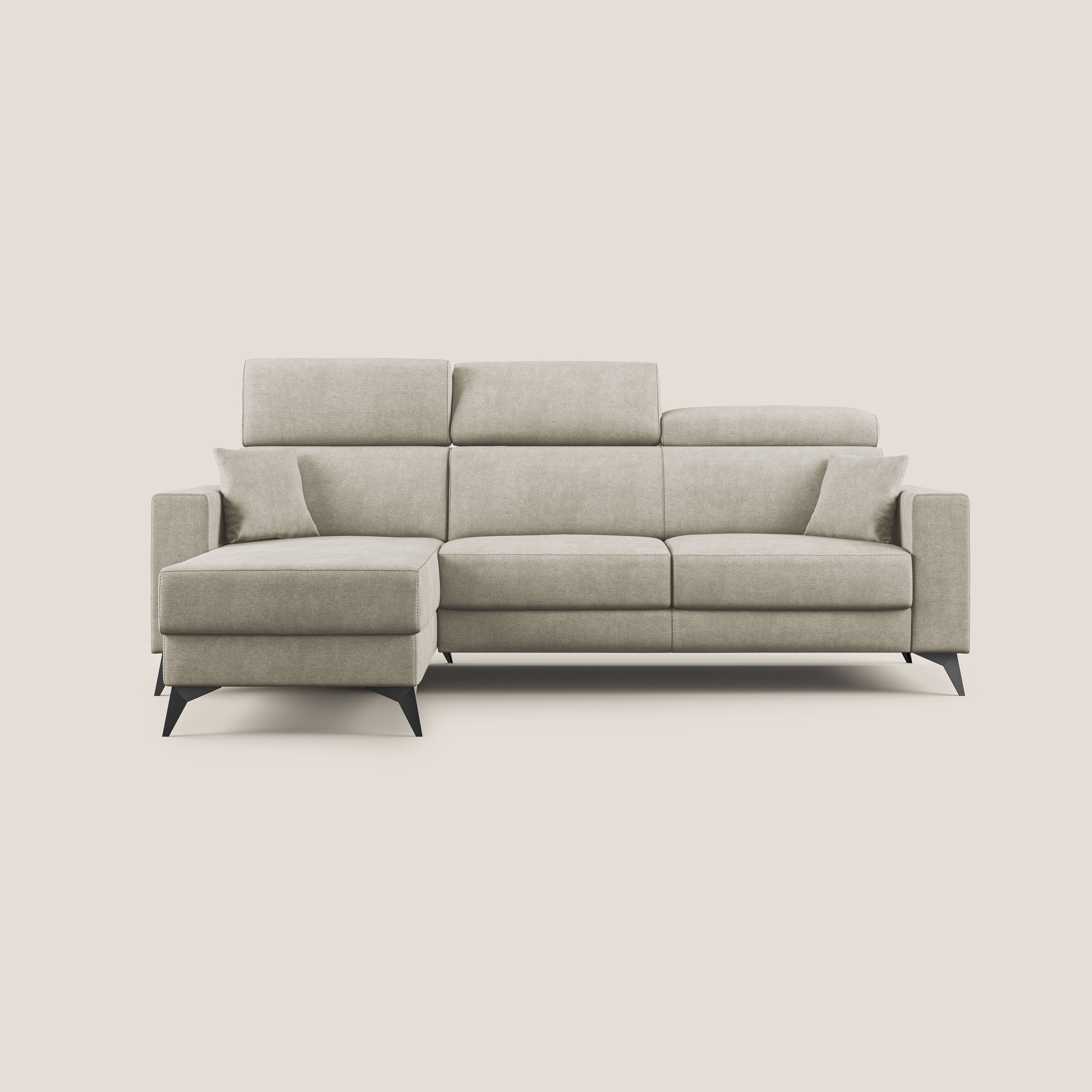 Pegaso divano letto angolare con poggiatesta reclinabili e rivestimento impermeabile T02 panna - divani.store