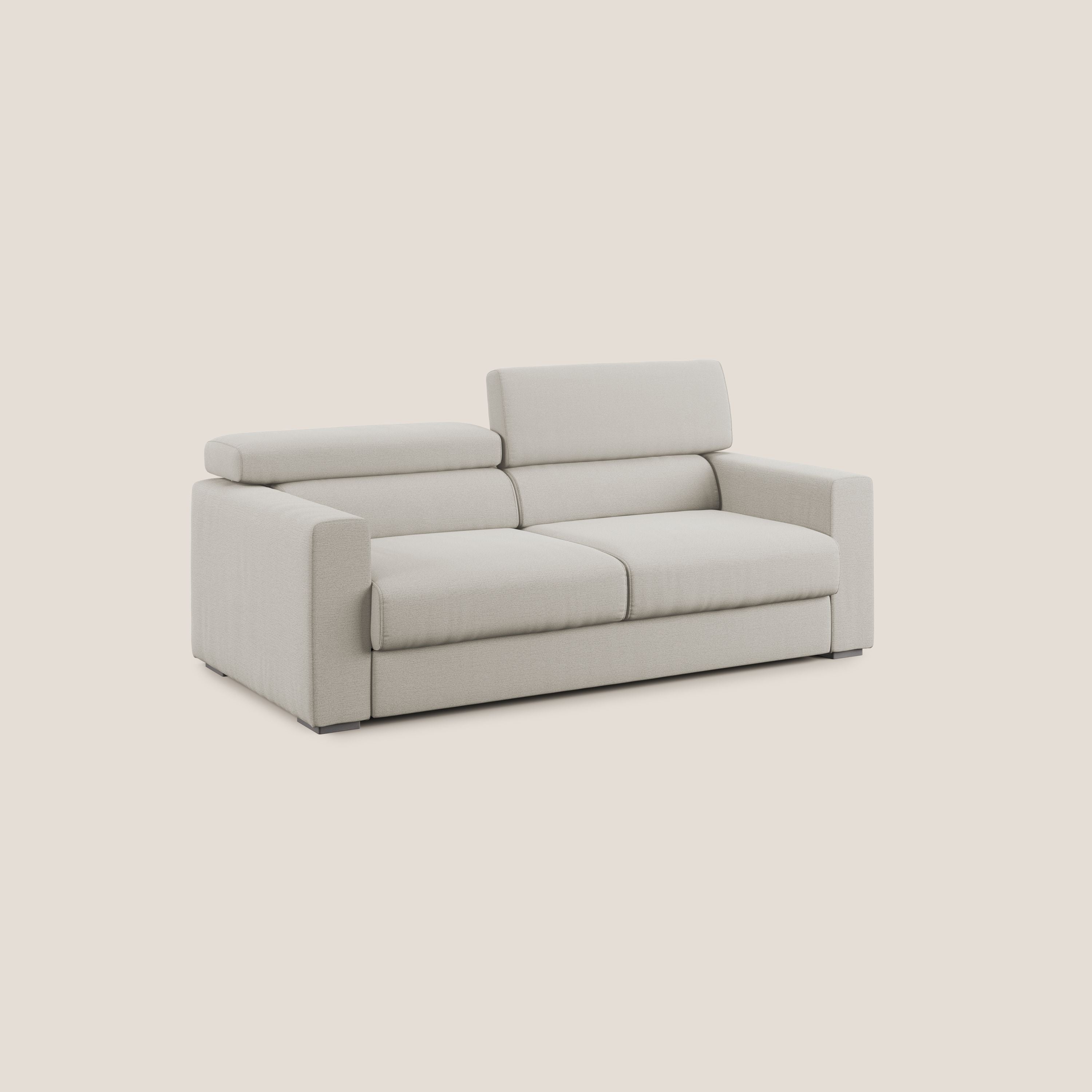 Dylan divano allungabile con pouf estraibile poggiapiedi in tessuto fiammato simil cotone impermeabile T19 panna - divani.store