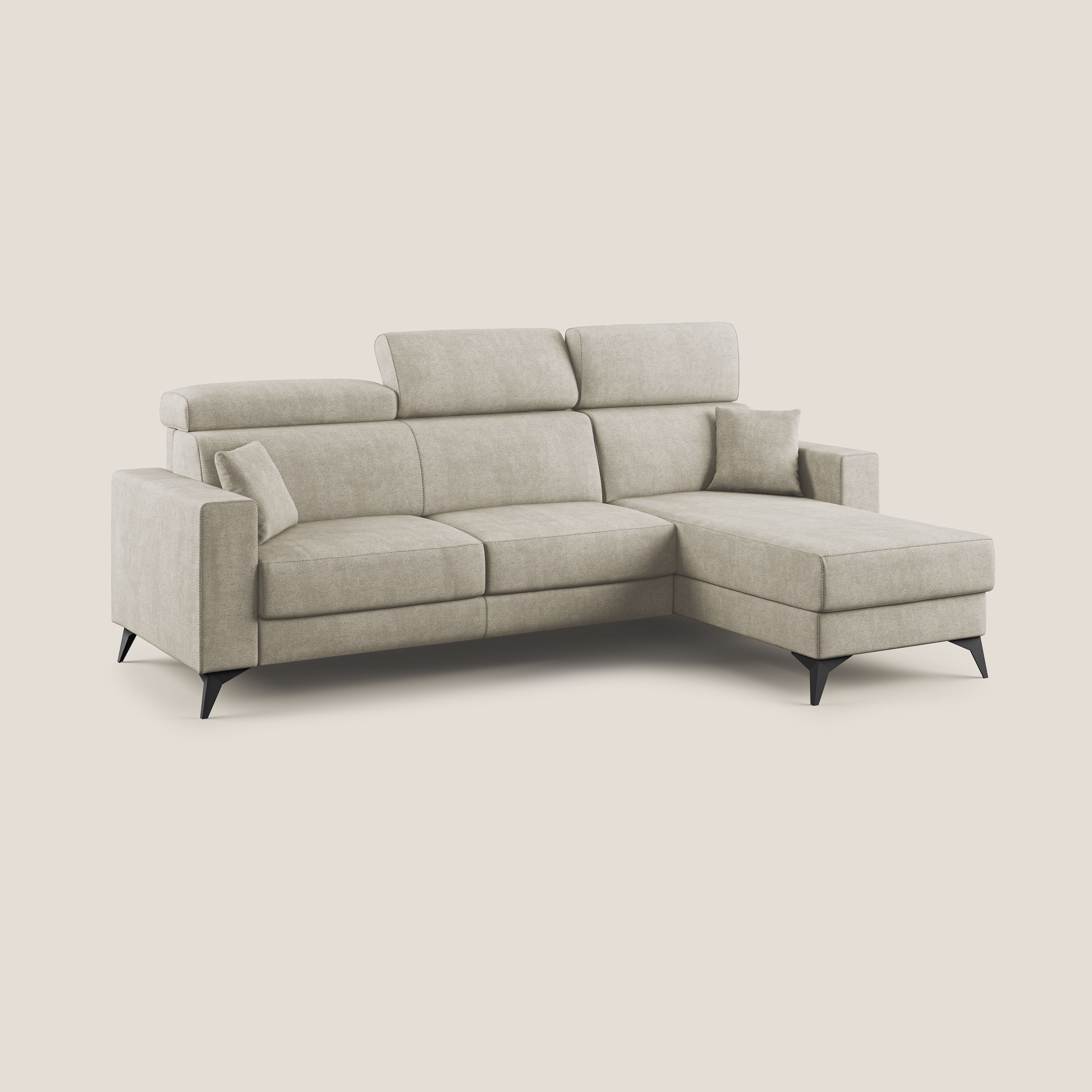 Pegaso divano letto angolare con poggiatesta reclinabili e rivestimento impermeabile T02 panna - divani.store