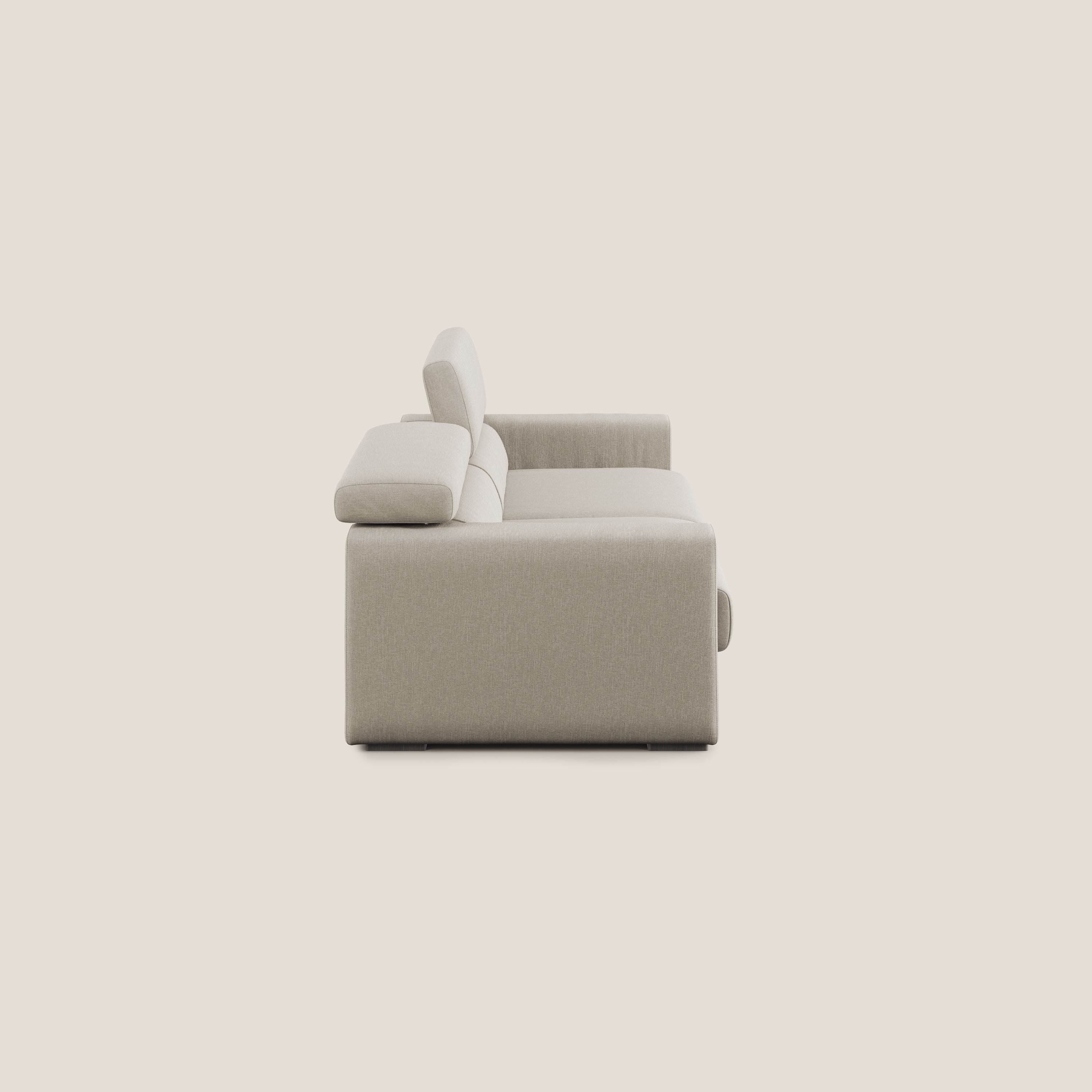 Dylan divano allungabile con pouf estraibile poggiapiedi in tessuto simil cotone impermeabile T13 panna - divani.store