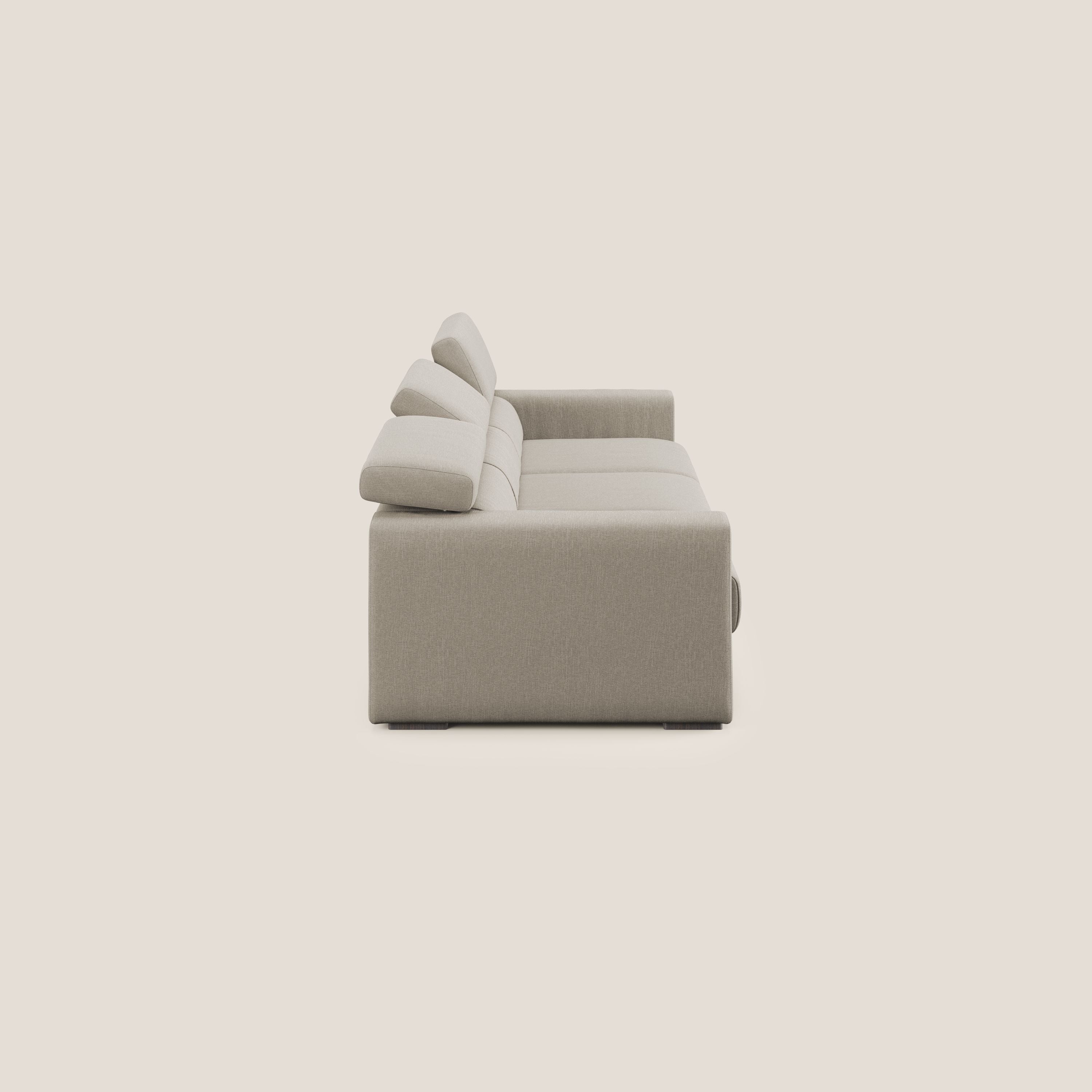 Dylan divano a 3 sedute con pouf estraibile poggiapiedi in tessuto simil cotone impermeabile T13 panna - divani.store