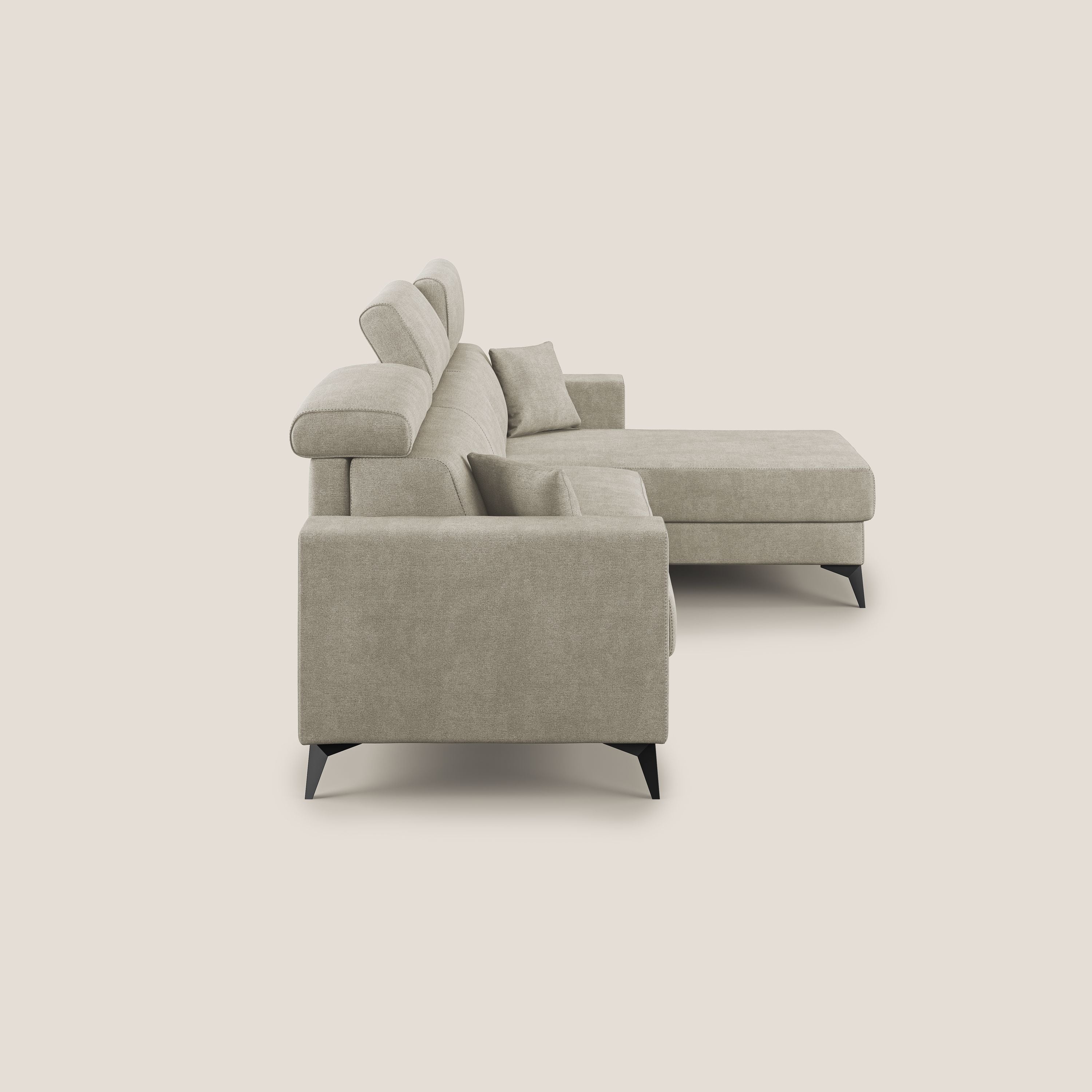 Pegaso divano letto angolare con poggiatesta reclinabili e rivestimento impermeabile T02 panna - divani.store