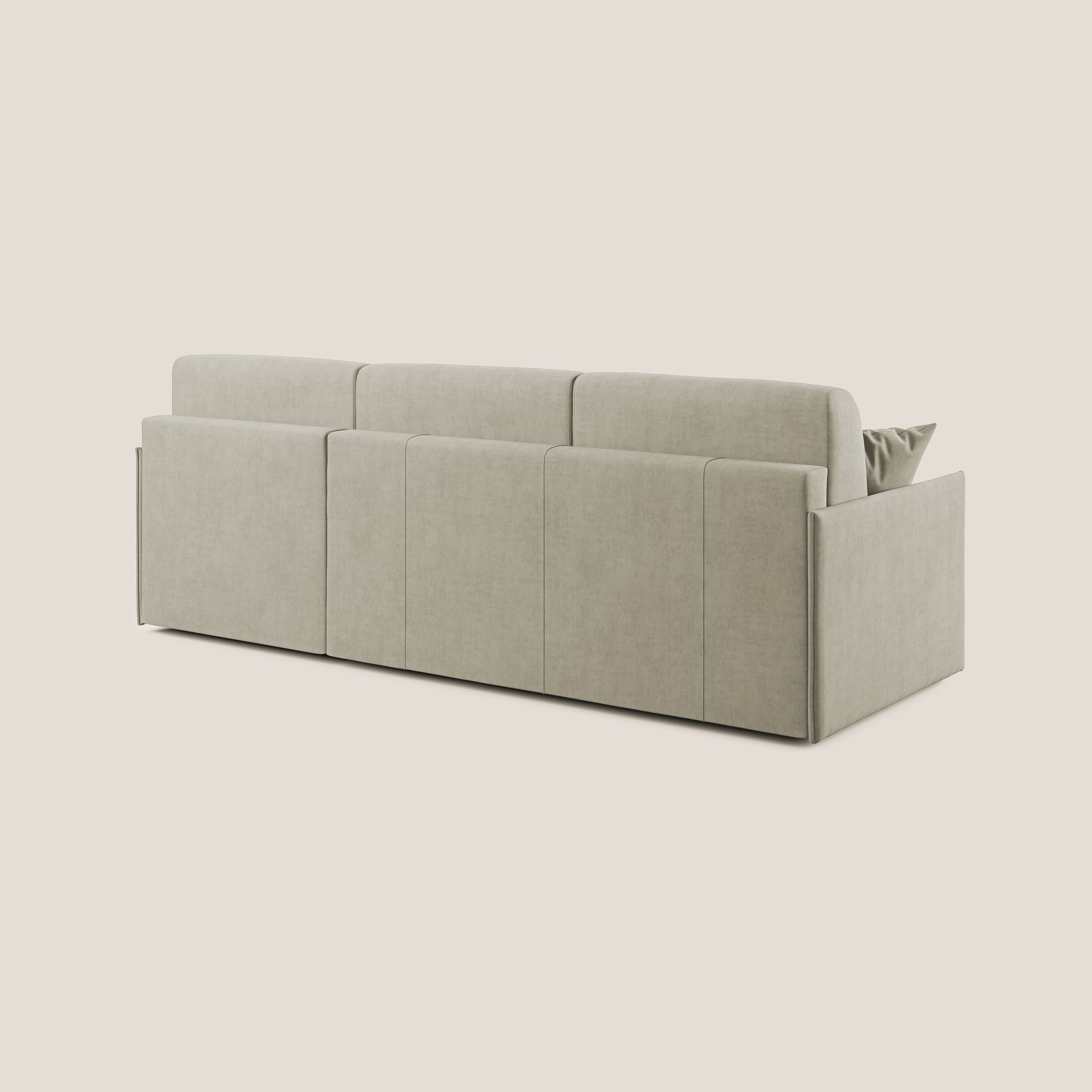 Evans Divano letto angolare con penisola in morbido tessuto impermeabile T02 panna - divani.store