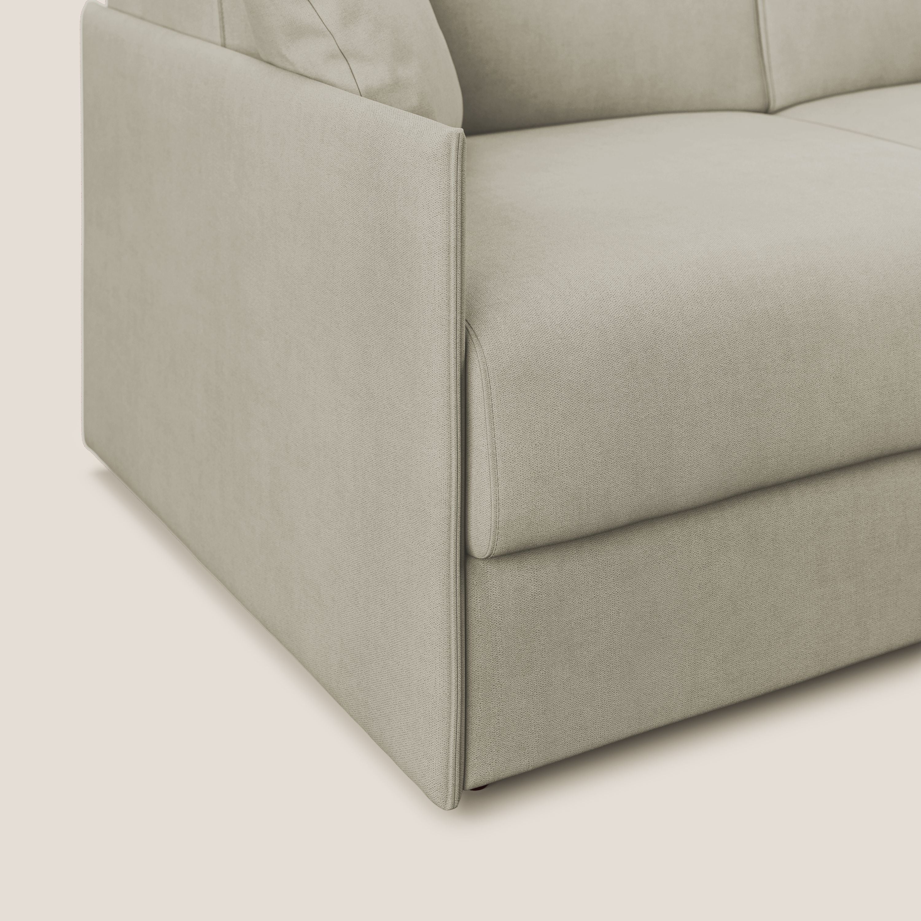 Evans Divano letto angolare con penisola in morbido tessuto impermeabile T02 panna - divani.store