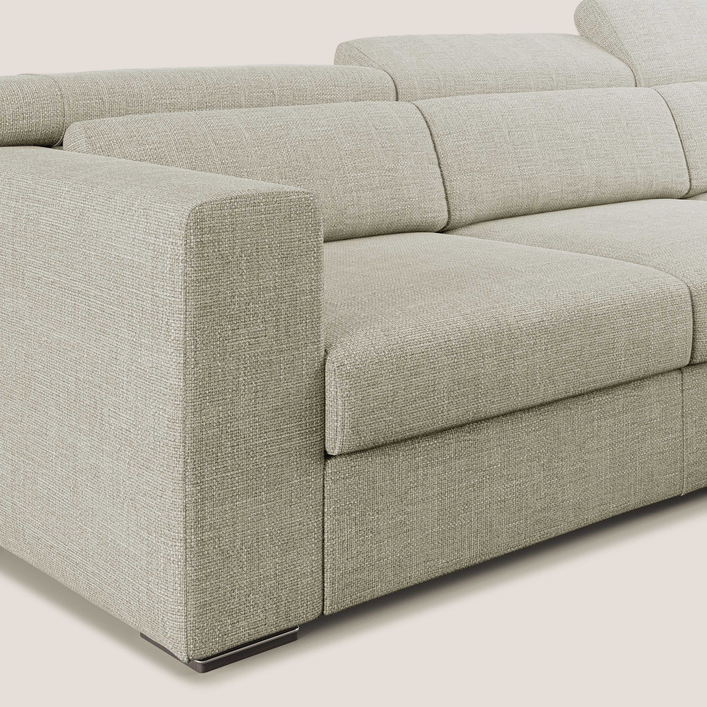 Vegas divano angolare con poggiatesta reclinabili in morbido tessuto impermeabile T06 panna - divani.store