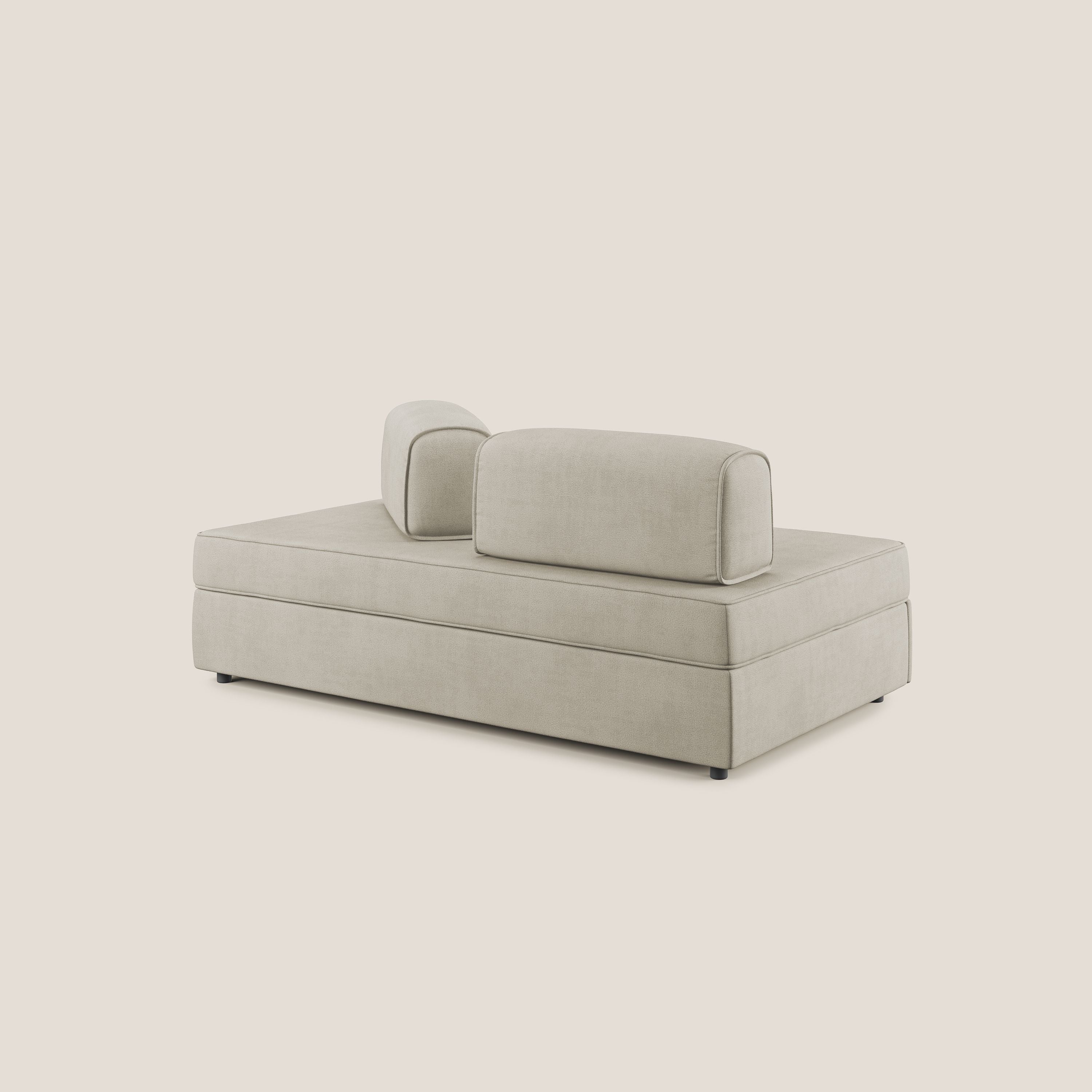 Liberty divano con pouf estraibile e schienali movibili in tessuto morbido impermeabile T02 panna - divani.store