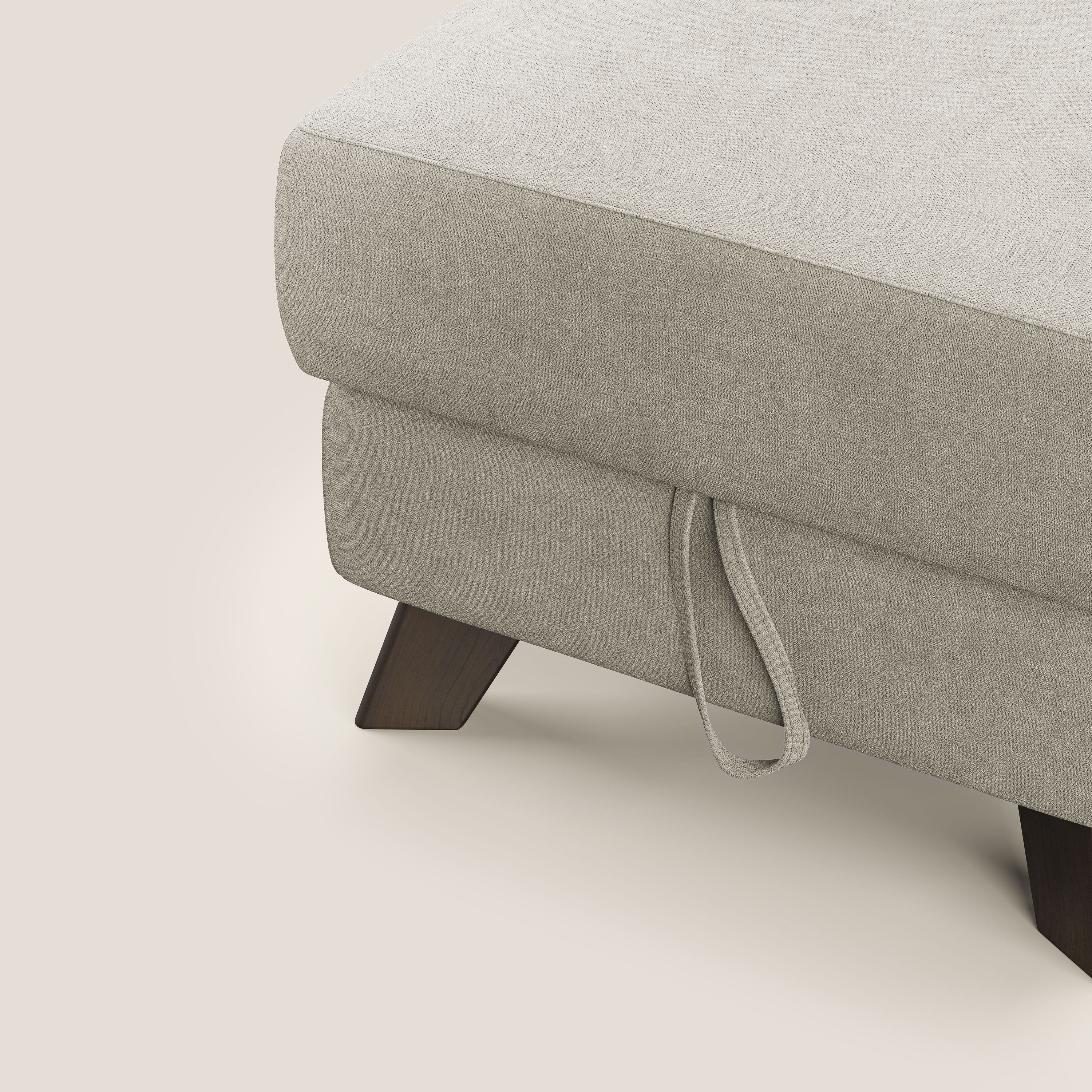 Moon Pouf contenitore e piedini alti in tessuto morbido impermeabile T02 panna - divani.store