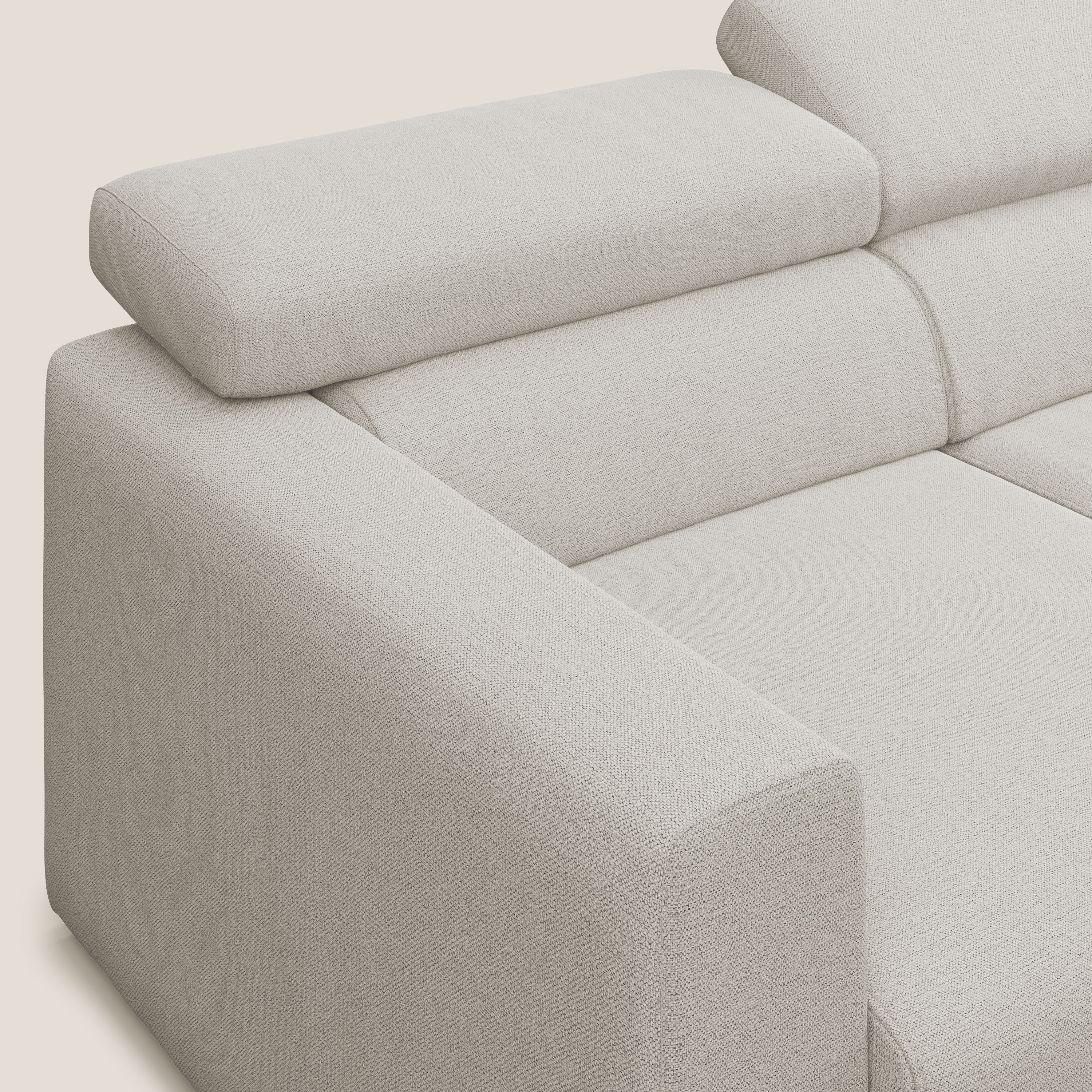 Dylan divano a 3 sedute con pouf estraibile poggiapiedi in tessuto fiammato simil cotone impermeabile T19 panna - divani.store