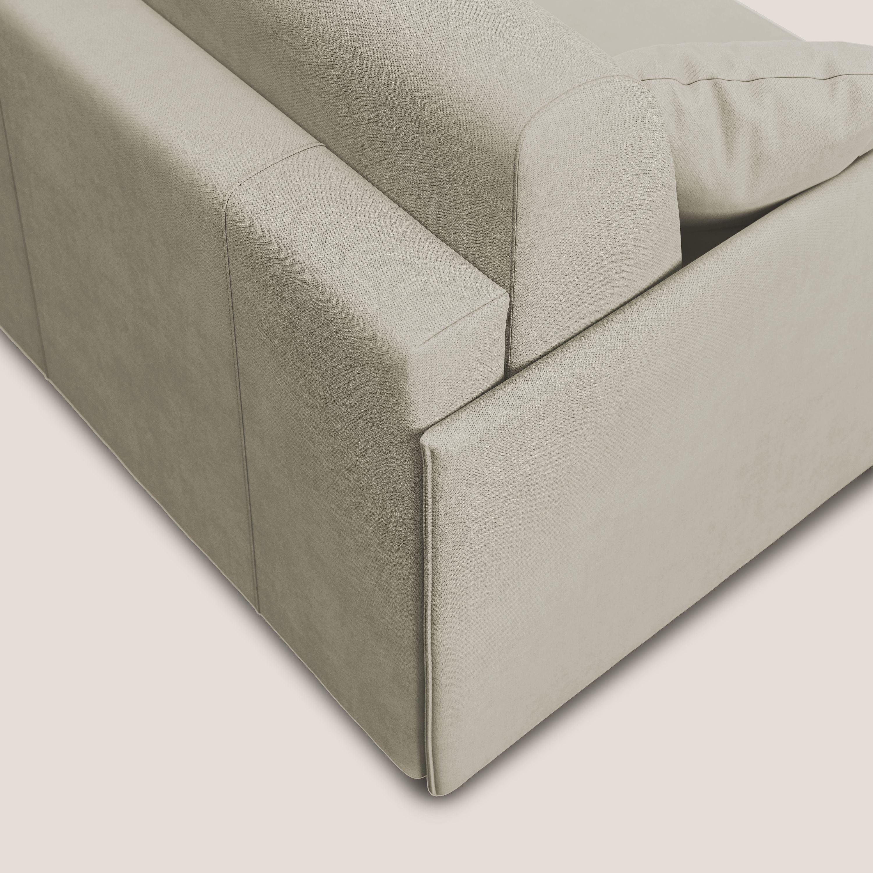 Evans Divano letto angolare con penisola in morbido tessuto impermeabile T02 panna - divani.store