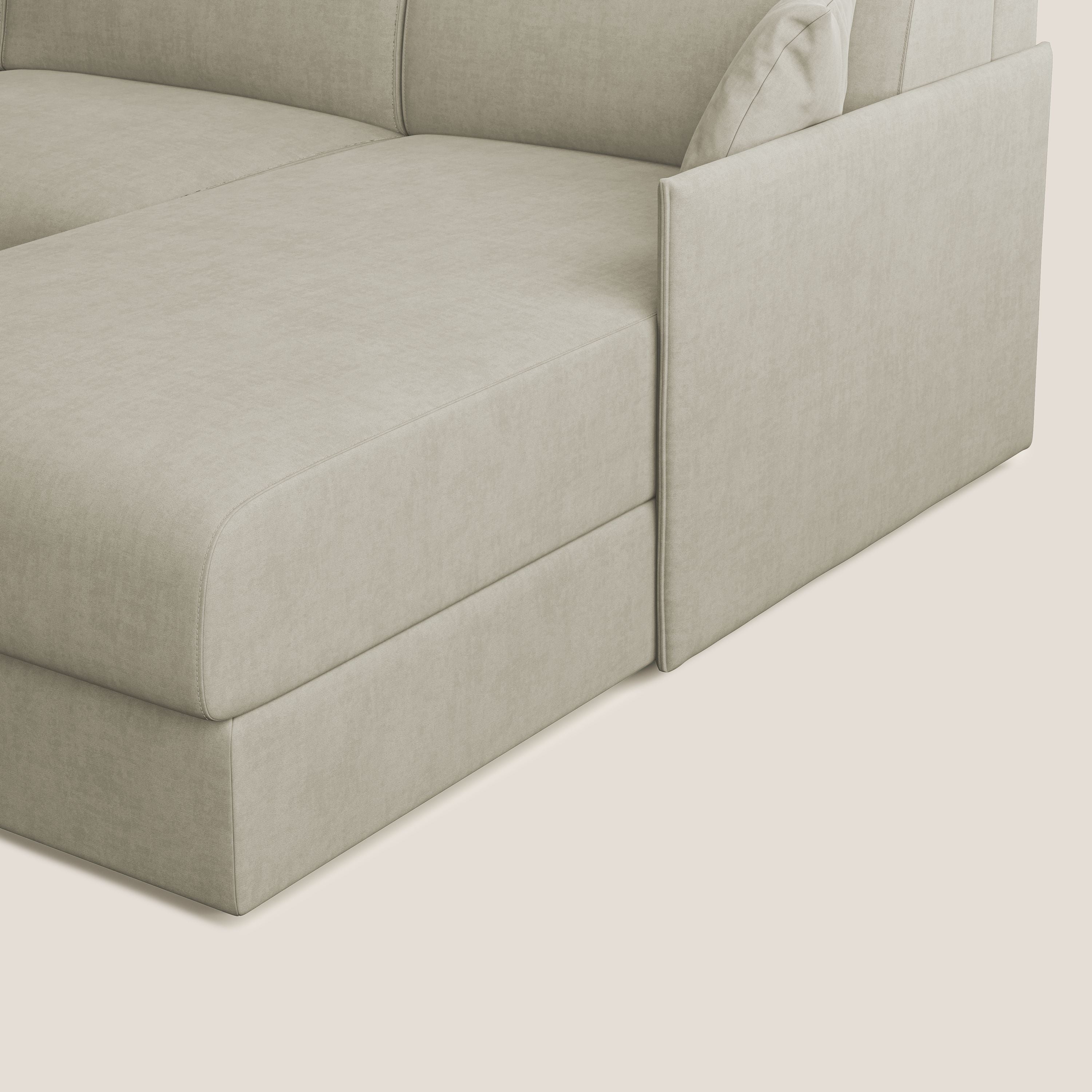 Evans Divano letto angolare con penisola in morbido tessuto impermeabile T02 panna - divani.store