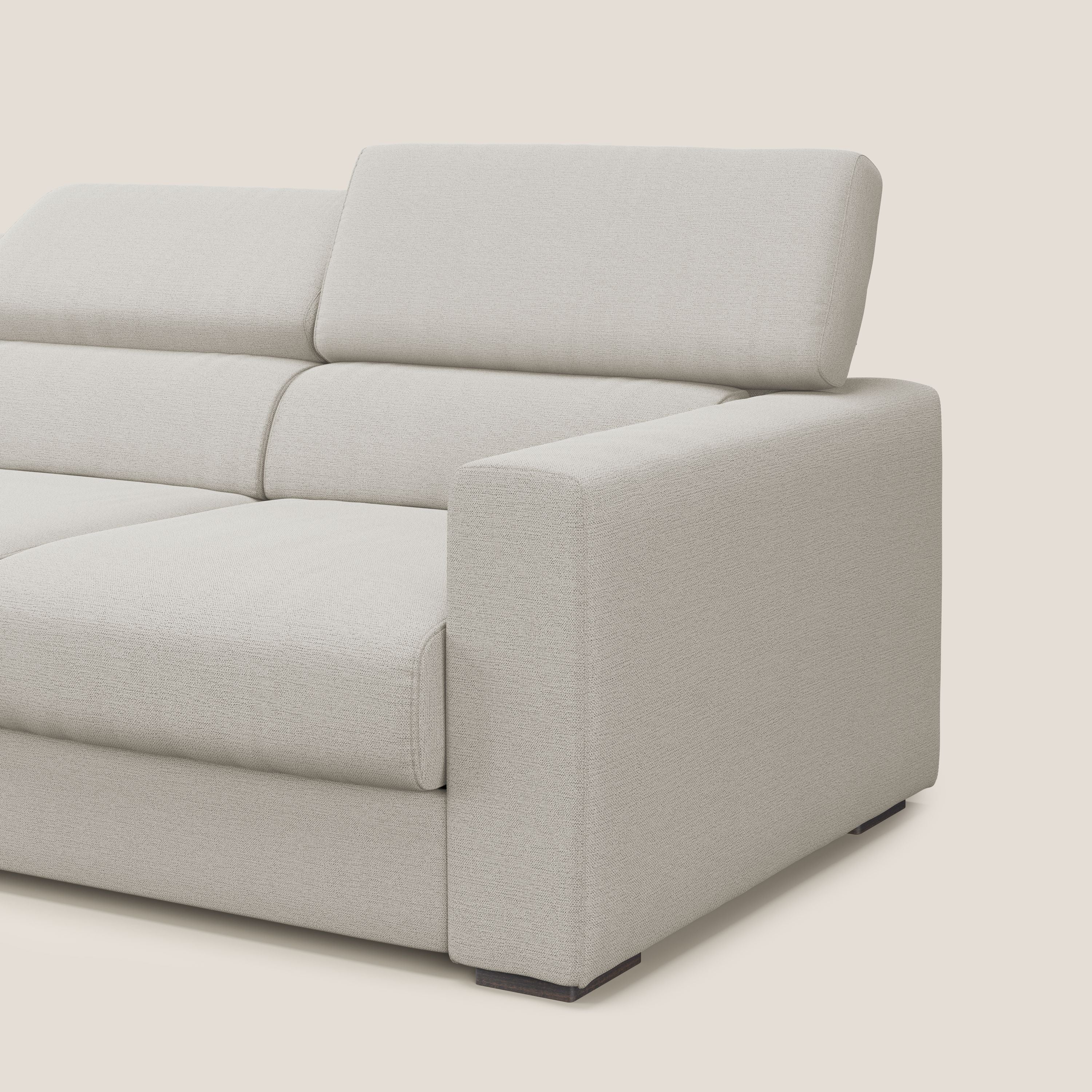 Dylan divano a 3 sedute con pouf estraibile poggiapiedi in tessuto fiammato simil cotone impermeabile T19 panna - divani.store