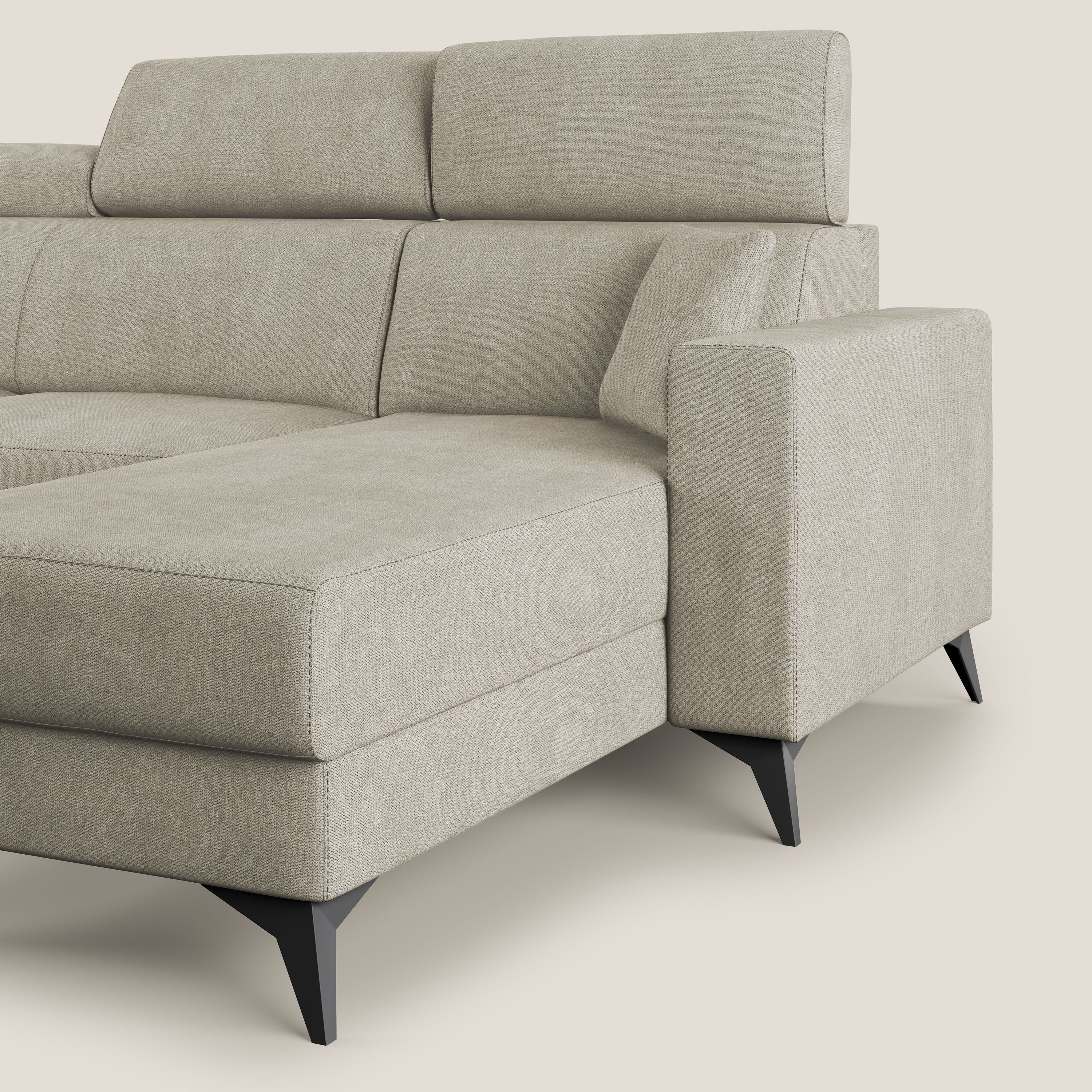 Pegaso divano letto angolare con poggiatesta reclinabili e rivestimento impermeabile T02 panna - divani.store