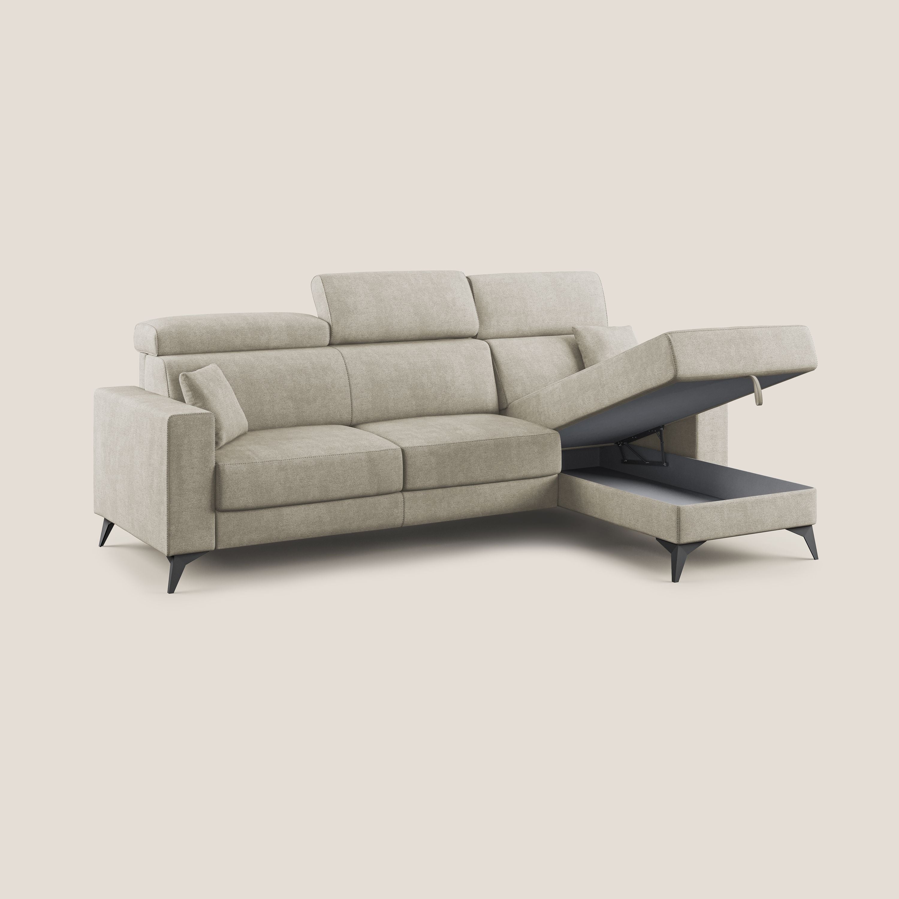 Pegaso divano letto angolare con poggiatesta reclinabili e rivestimento impermeabile T02 panna - divani.store