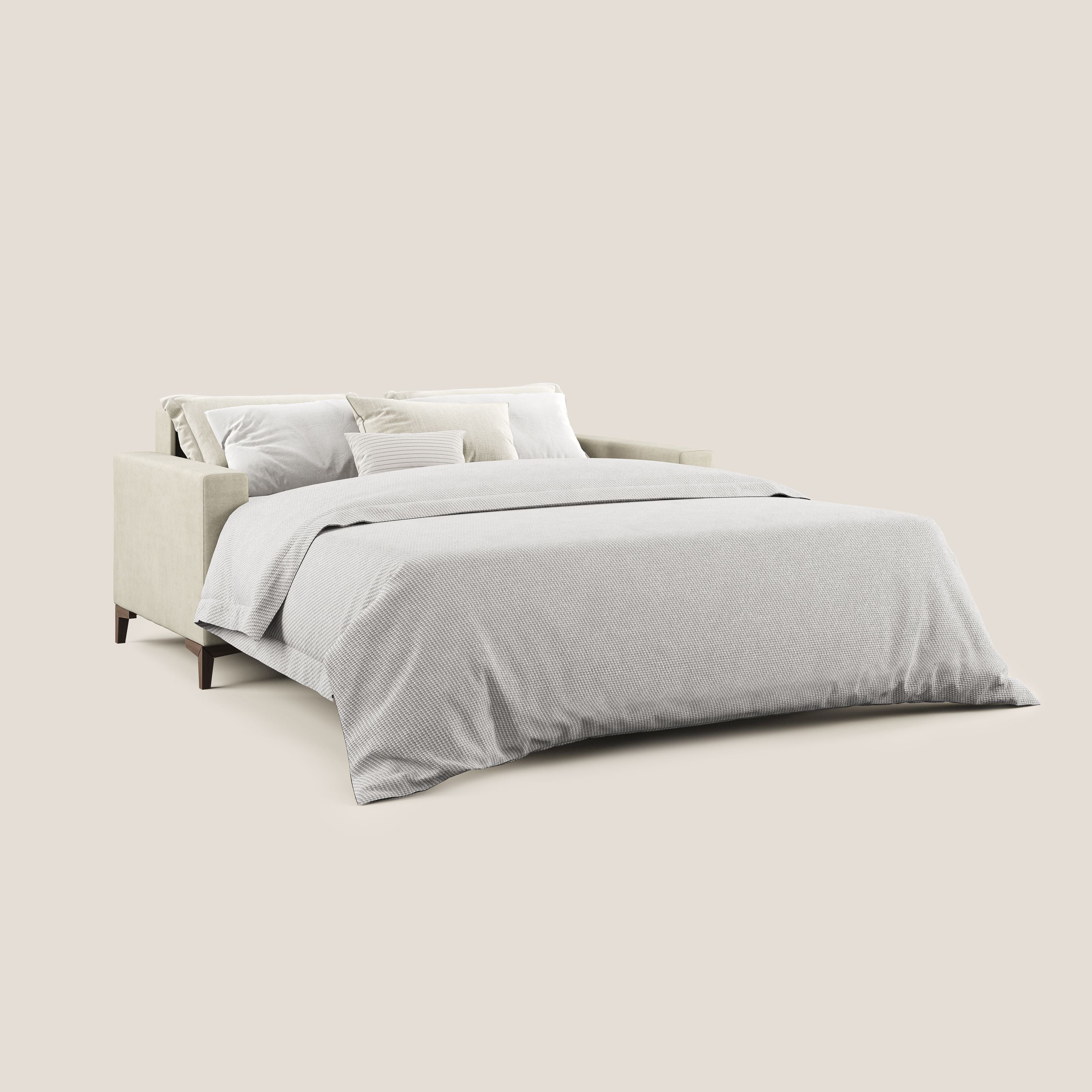 Kafka divano letto matrimoniale in morbido tessuto impermeabile T02 panna - divani.store