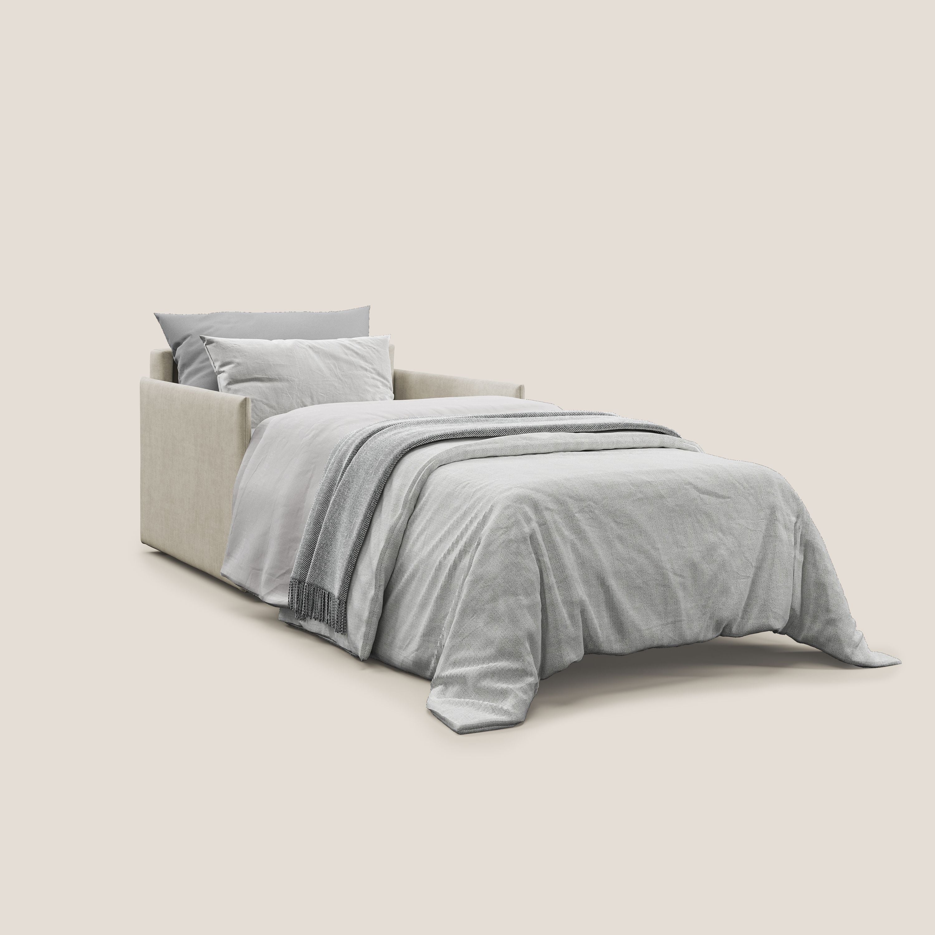 Evans poltrona letto in morbido tessuto impermeabile T02 panna - divani.store