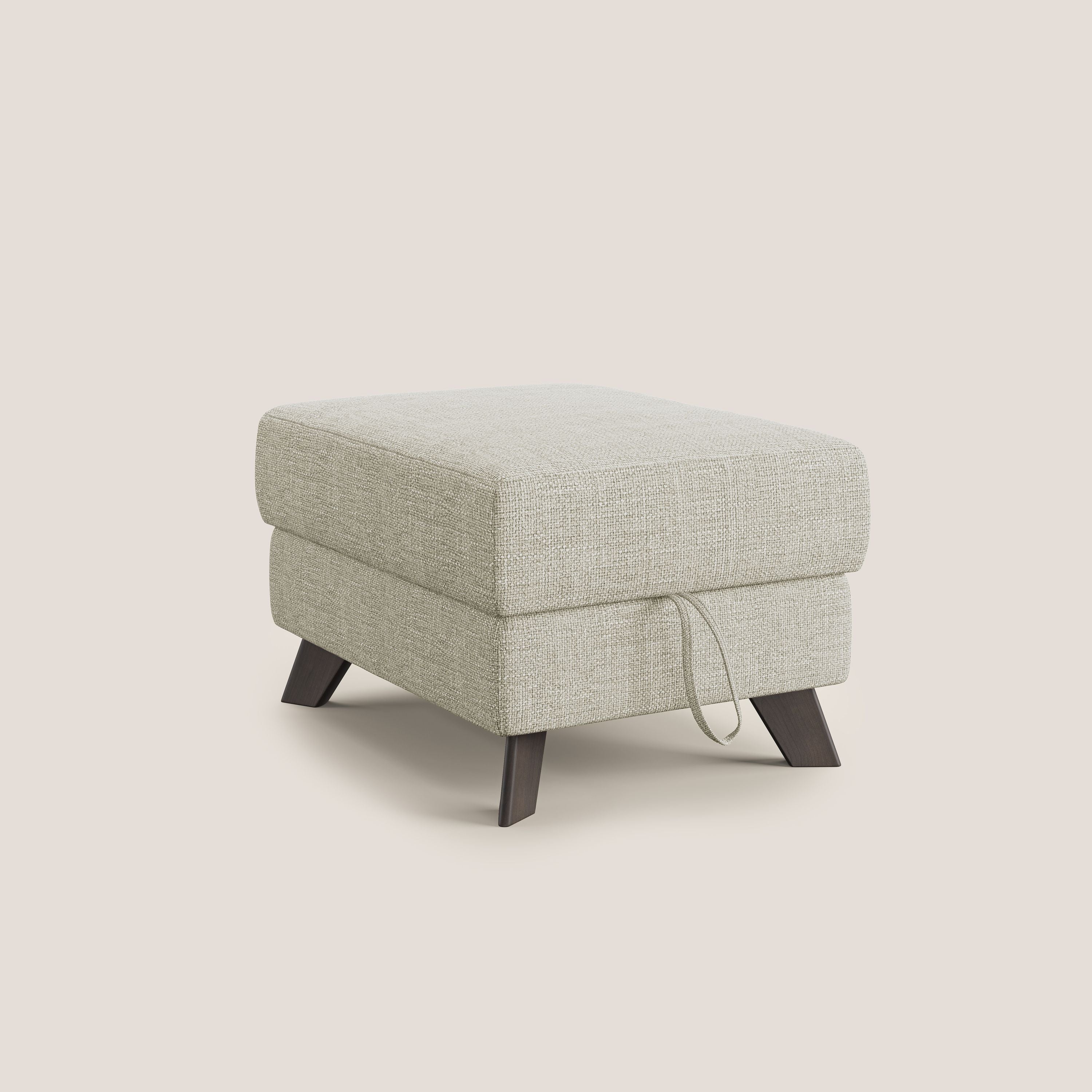 Moon Pouf contenitore e piedini alti in tessuto morbido ad intreccio soft-touch impermeabile T06 panna - divani.store